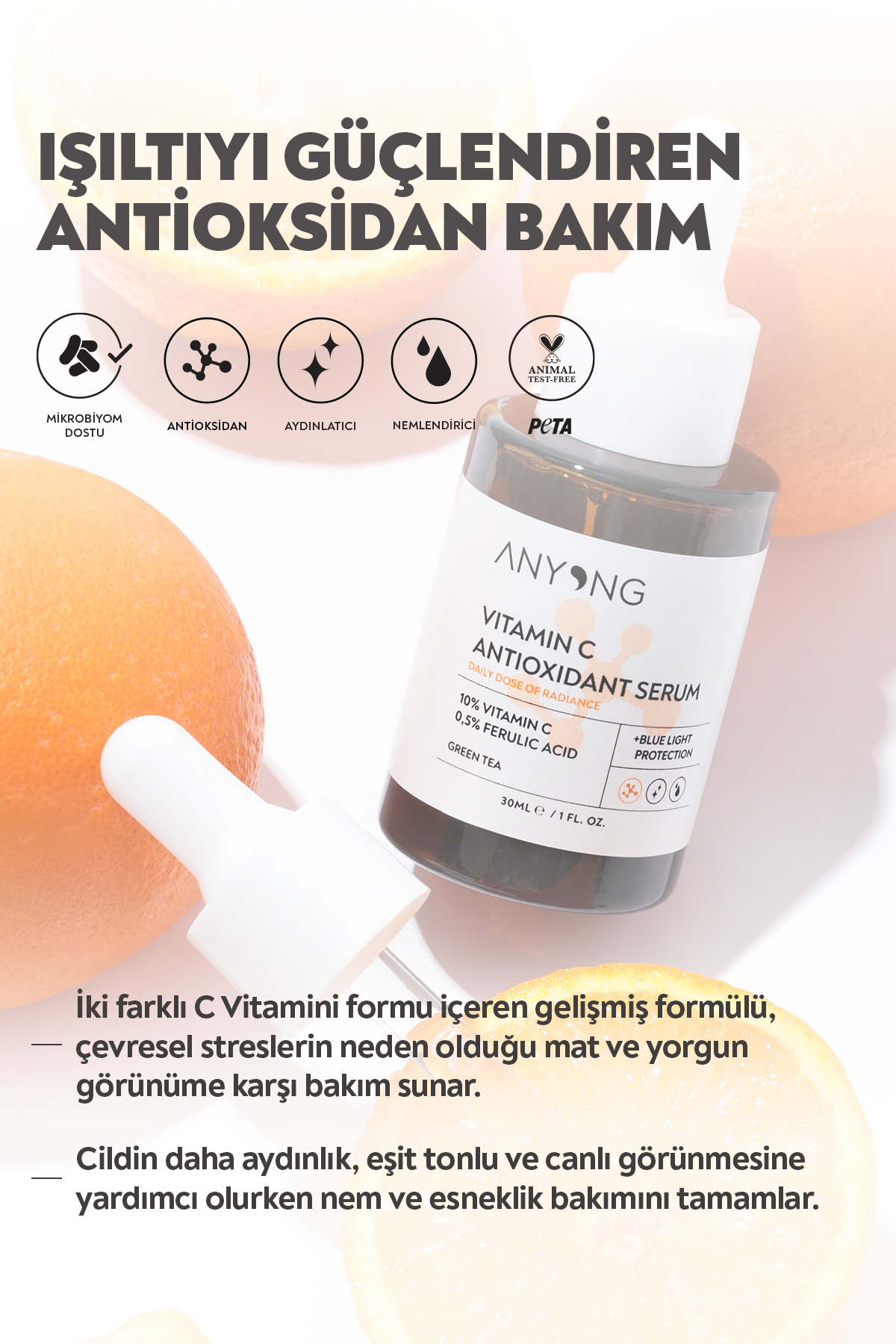 C Vitamini Aydınlatıcı Ve Ton Eşitleyici Serum 30 ML / %10 Vitamin C & %0,5 Ferulik Asit — 8684221509096 — تصویر 3 از 8