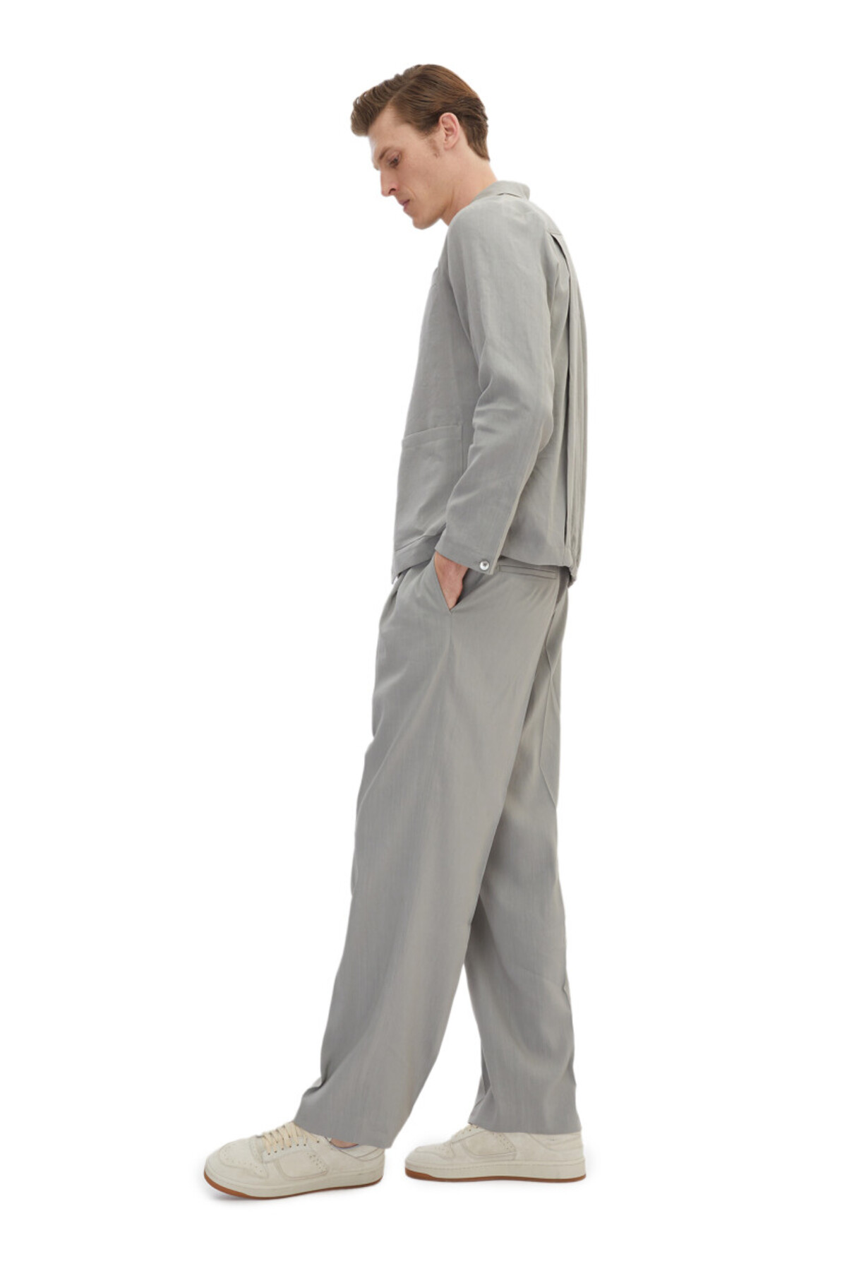 Gri Düz Casual Fit Keten Karışımlı Takım Elbise — خاکستری 161250 — تصویر 5 از 7