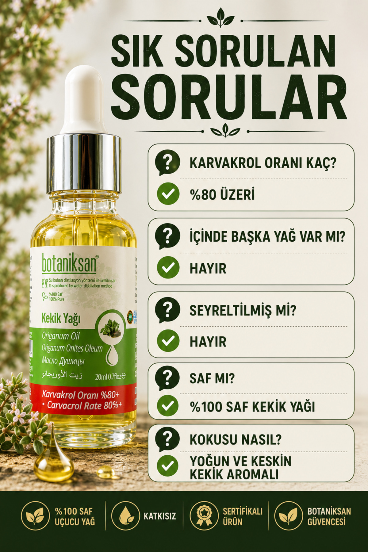 Kekik Yağı 20ml Carvacrol %80 (karvakrol) Uçucu Yağı Essential Oil (sertifikalı Ürün) — KEKİK YAĞI 20ML CARVACROL %80 UÇUCU YAĞ — تصویر 7 از 8