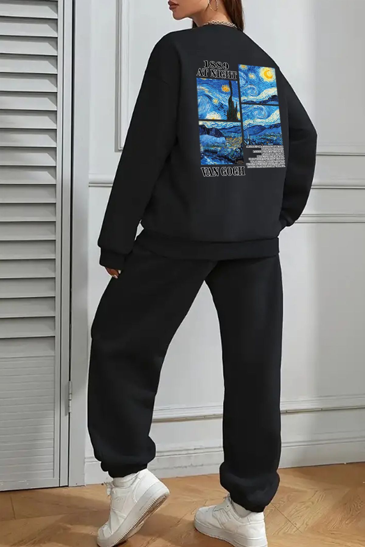 Van Gogh Sırt Baskılı Unisex Eşofman Takımı — مشکی 0yaka-gri-vangogh-esh-gri