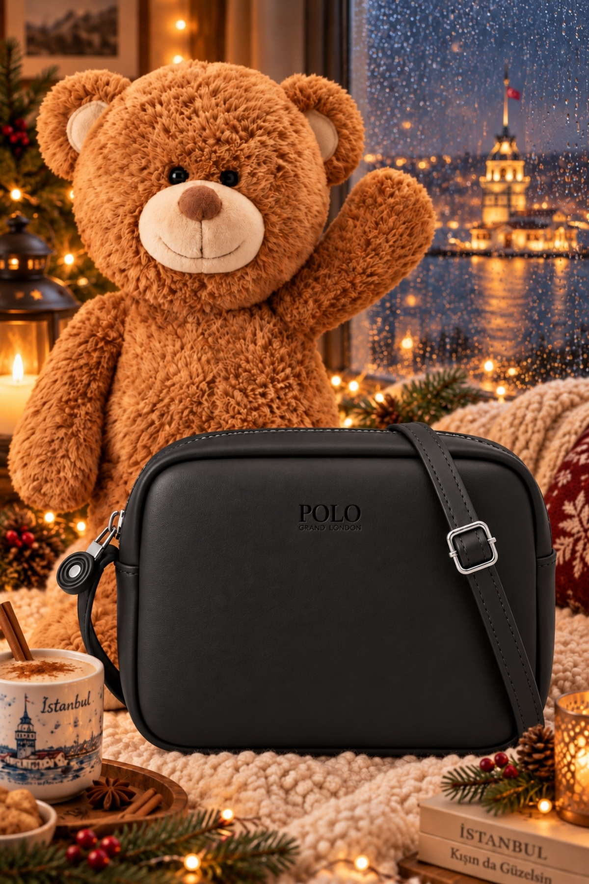 POLOGRAND London Orijinal Kadın Mini Urban Çapraz Omuz Çantası Yumuşak Dokulu Lüks Deri Ayarlanabilir Askılı Ultra Hafif Sevgiliye Arkadaşa Anneye Hediye Küçük Boy Günlük Kullanım Omuz Çantası | 15x20x5 cm - Siyah
