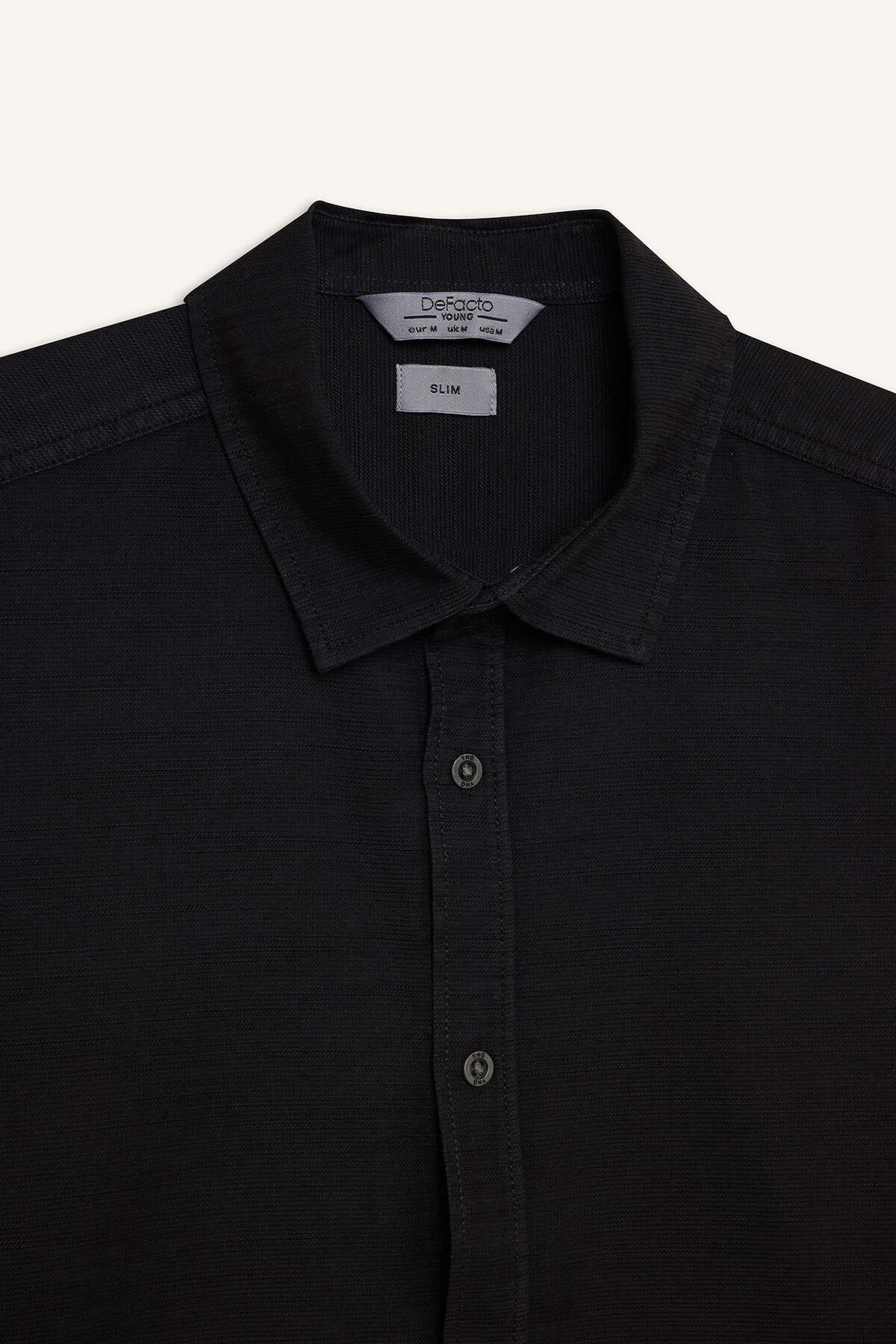 %100 Pamuk Slim Fit Basic Uzun Kollu Siyah Gömlek A4644AX23AU — مشکی — تصویر 8 از 8
