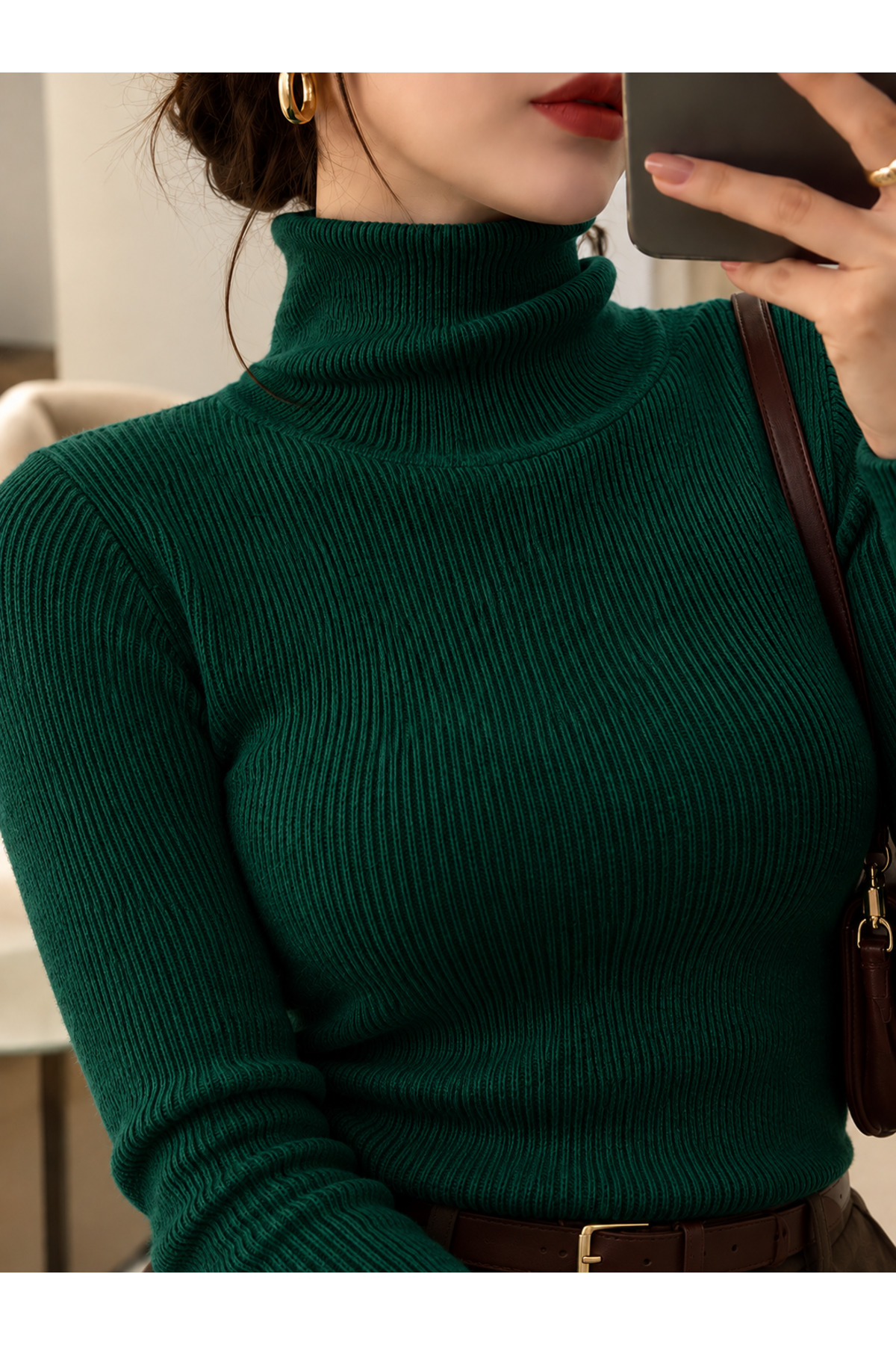 unisex yeşıl trıko kazak balıkçı yaka slimfit boğzlı kazak — سبز najjar99 — تصویر 2 از 2
