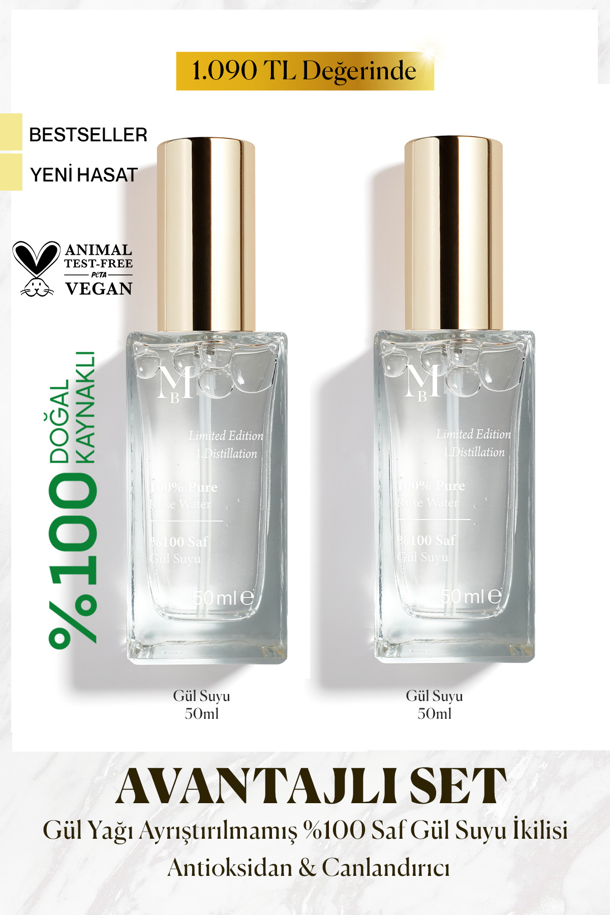 Limited Edition Saf Gül Suyu 50 Ml 2'li Set — MB.HD-GS052