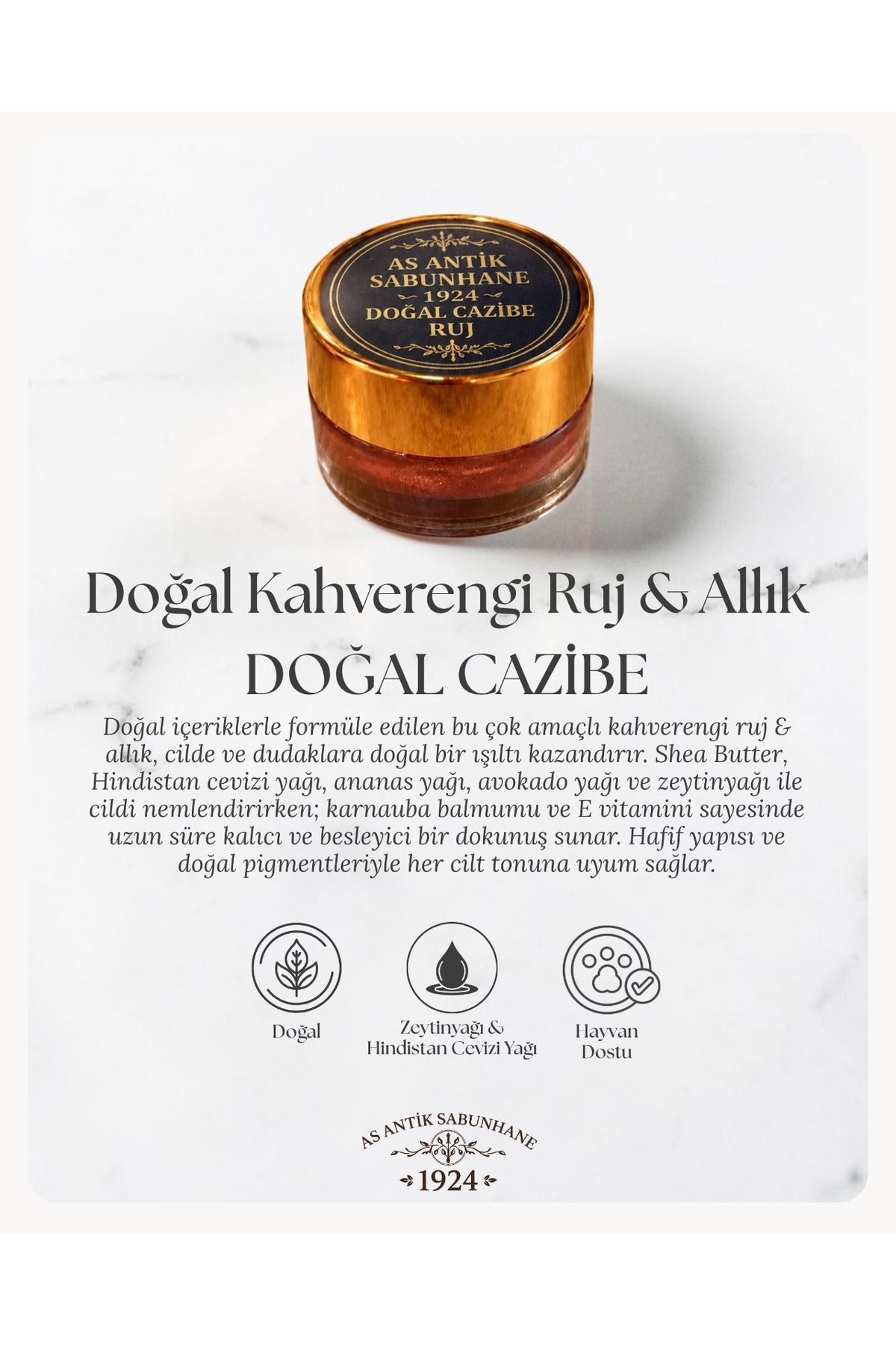 AS ANTİK SABUNHANE 1924 رژ لب و رژ لب قهوه ای 5ml – Natural Charm — رنگارنگ AS-RA01