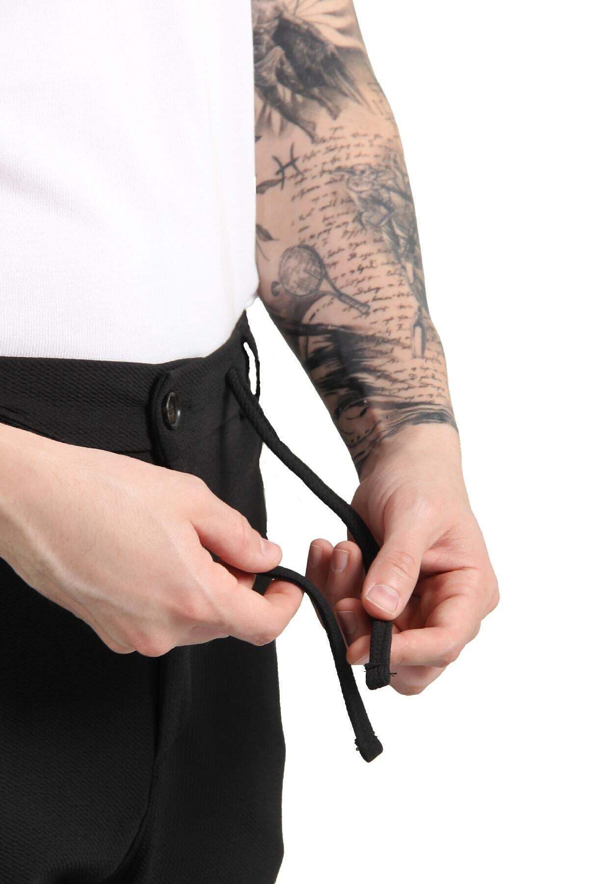 939 Tırtıklı Kumaş Beli Lastikli Pantolon — مشکی 751E24Y005 — تصویر 4 از 5