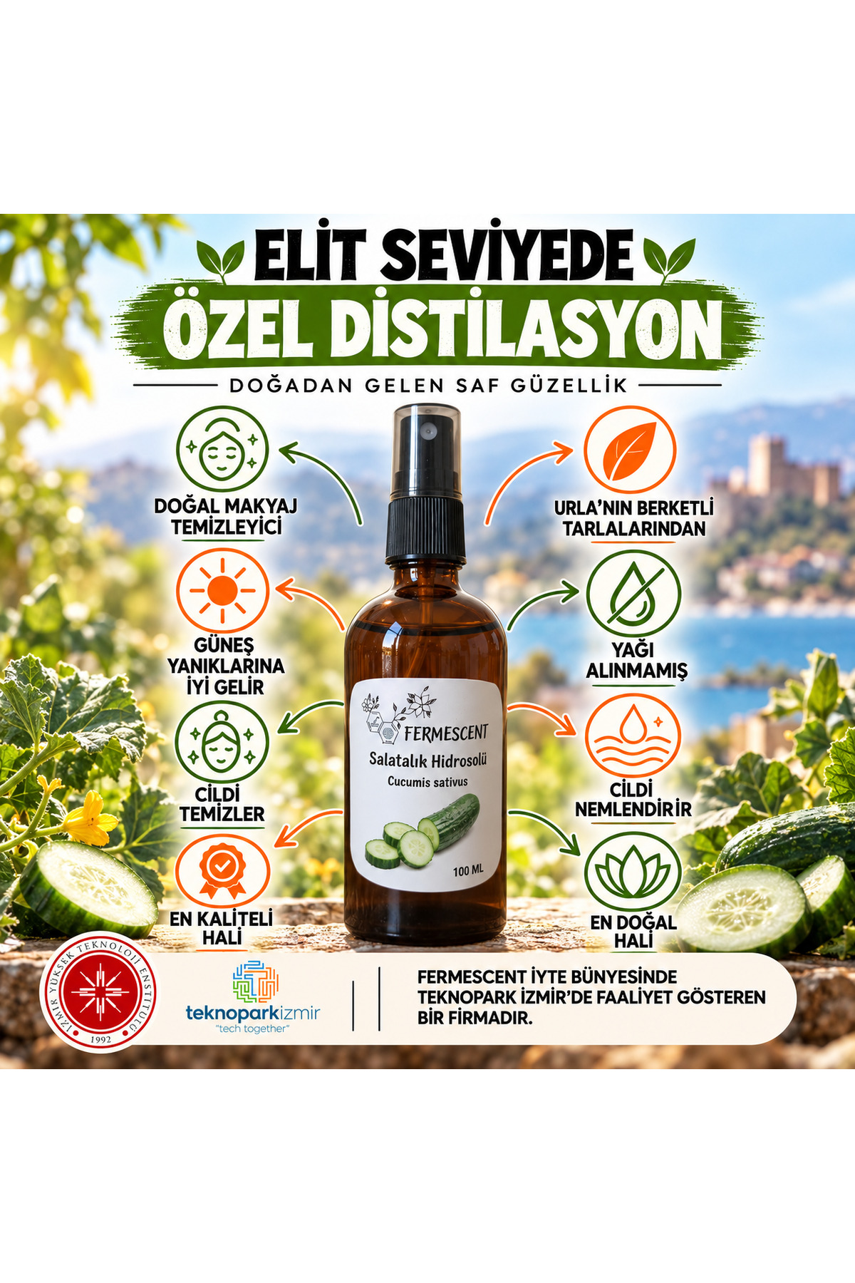 Salatalık Suyu Hidrosolü Doğal Makyaj Temizleyici Ferahlatıcı Tonik 100 ml — 38909035