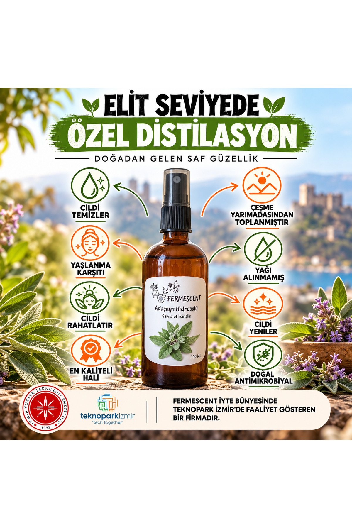 Acı Elma Adaçayı Suyu Hidrosolü Cilt Dengeleyici Doğal Tonik Çeşme Yarımadasından 100 ml — AdaCayi