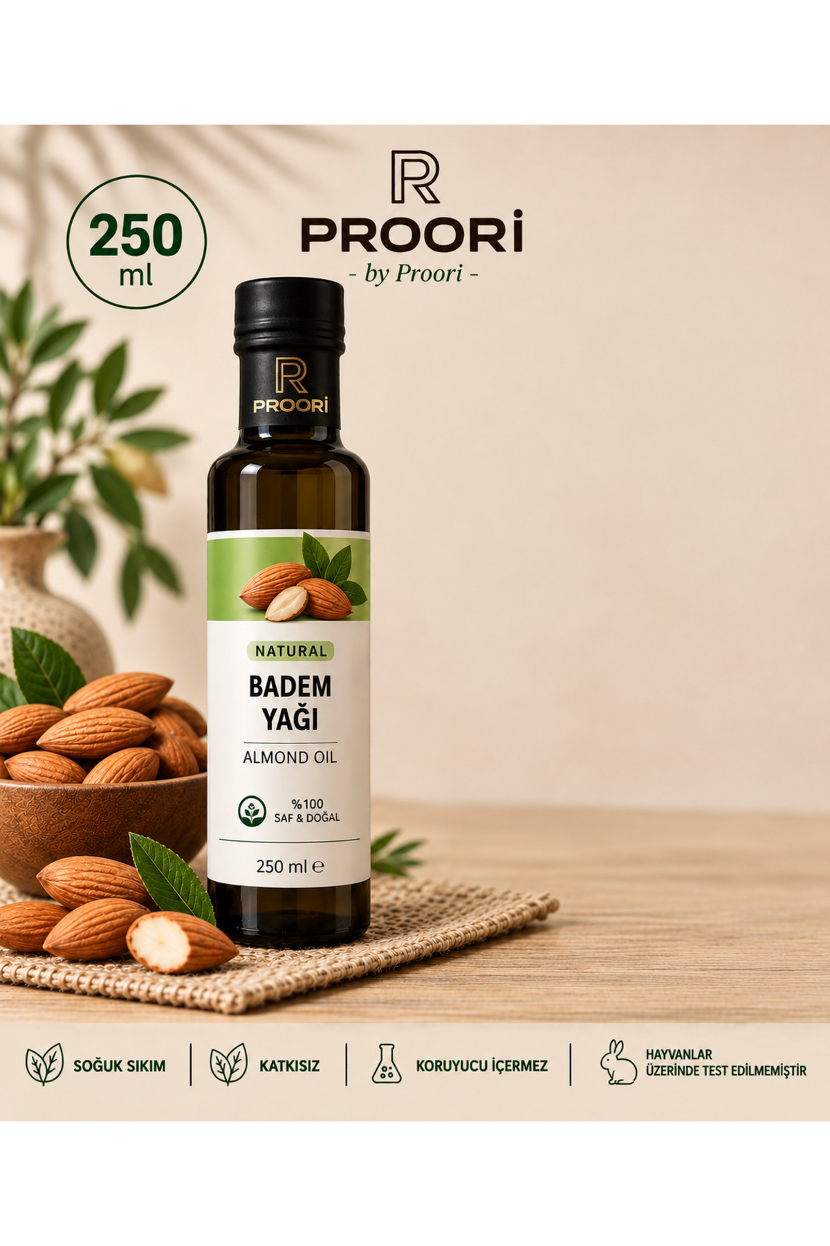 Saf Doğal Tatlı Badem Yağı 100 ml Cam — prbdm — تصویر 2 از 2