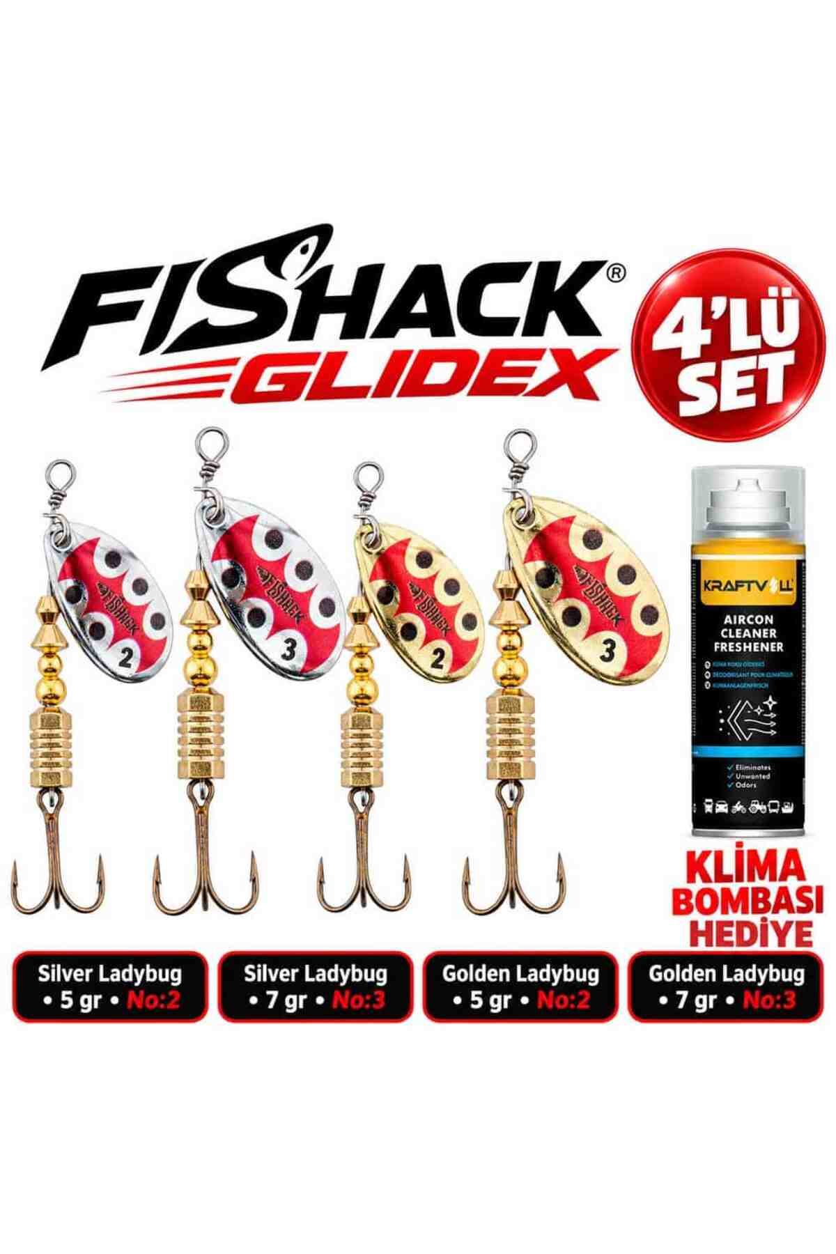 GlideX 4'lü Döner Kaşık Seti + Klima Bombası Hediye - Silver Ladybug 5 gr No:2 + Silver Lady