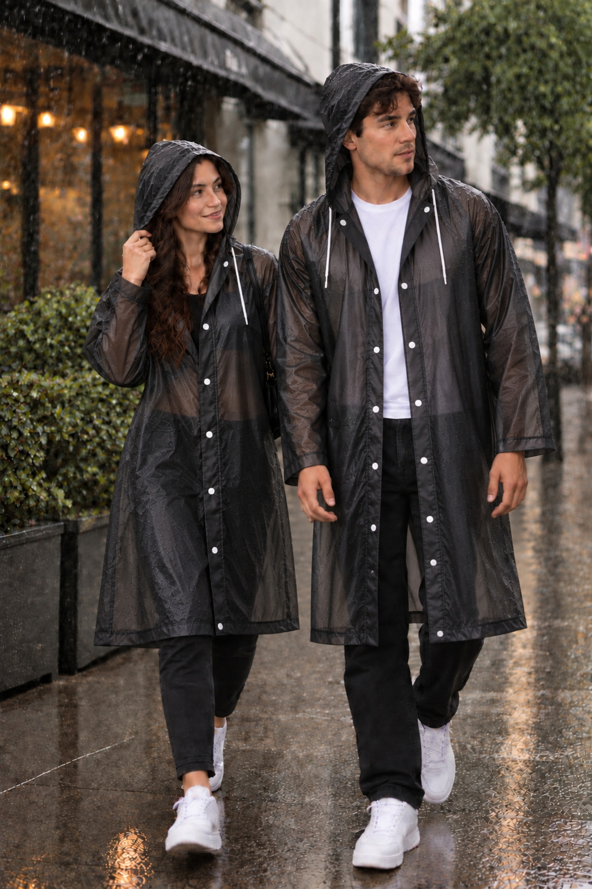Unisex Siyah Yağmurluk Kapüşonlu Su Geçirmez Yağmurluk — مشکی vea221 — تصویر 4 از 4