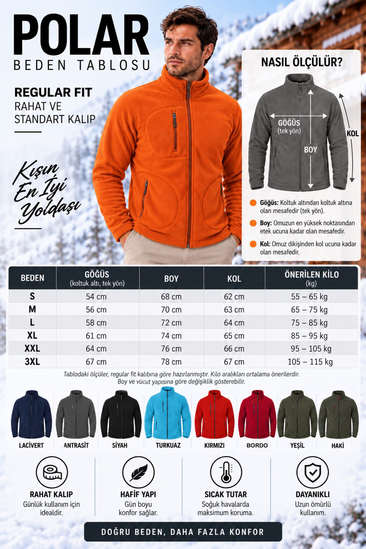 Unisex Rüzgar Geçirmez 3 Cepli Pro Outdoor Tam Fermuarlı Polar Ceket Hırka — نارنجی 3032 — تصویر 3 از 3