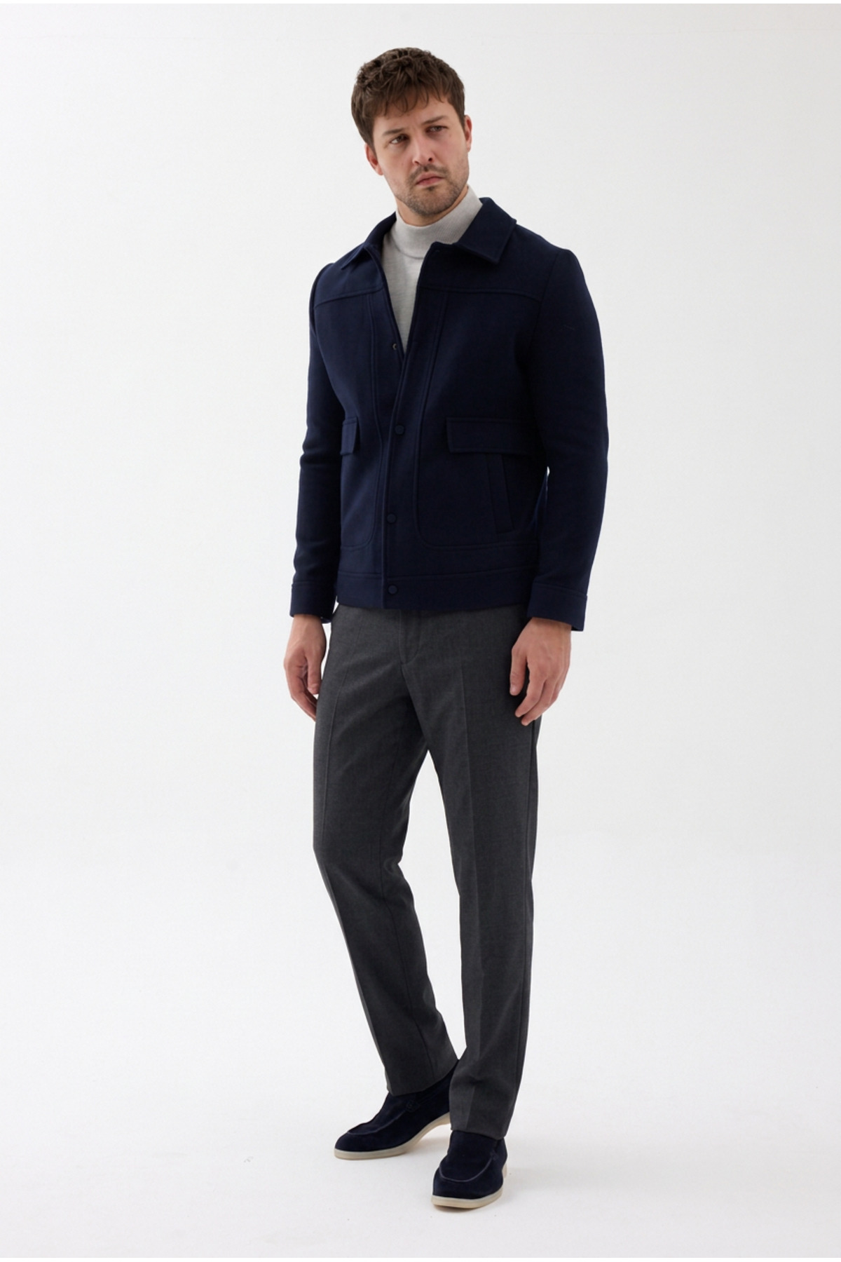 Bergamo Erkek Lacivert Çıtçıtlı Polo Yaka Kısa Kaşe Mont Slim Fit — سرمه‌ای 9810 BERGAMO — تصویر 7 از 8