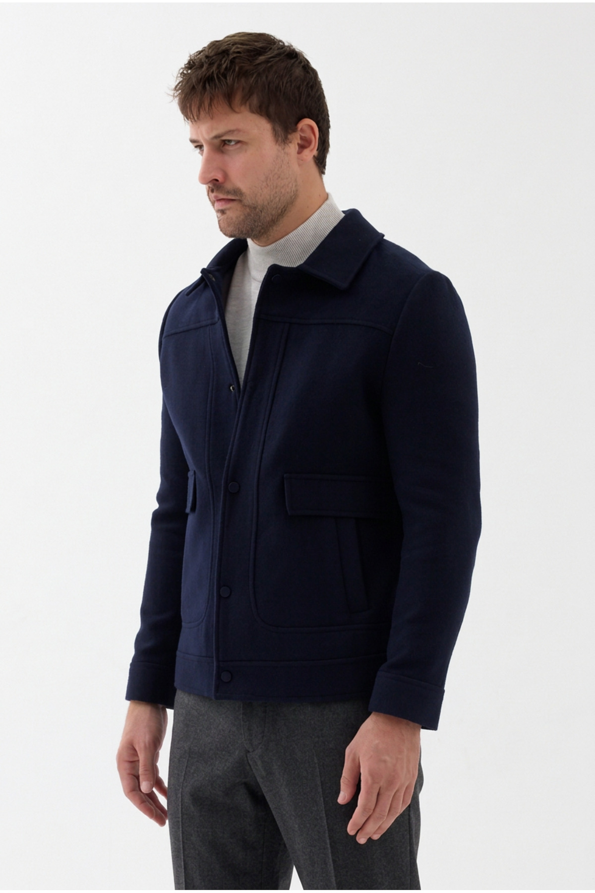 Bergamo Erkek Lacivert Çıtçıtlı Polo Yaka Kısa Kaşe Mont Slim Fit — سرمه‌ای 9810 BERGAMO — تصویر 6 از 8