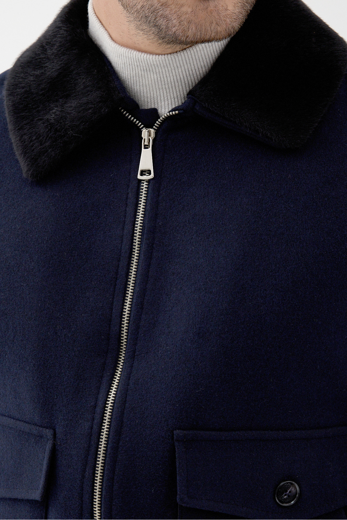 Bergamo Erkek Lacivert Fermuarlı Eteği Ribanalı Yakası Kürklü Slim Fit Kısa Kaşe Mont — سرمه‌ای 9820 BERGAMO — تصویر 4 از 7