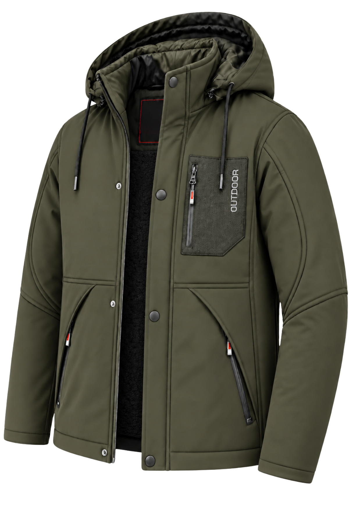Erkek Yeşil Kapüşonlu Kışlık Softshell Suya Dayanıklı Fermuarlı Cepli Outdoor Mont — رنگارنگ ARS5632 — تصویر 3 از 5
