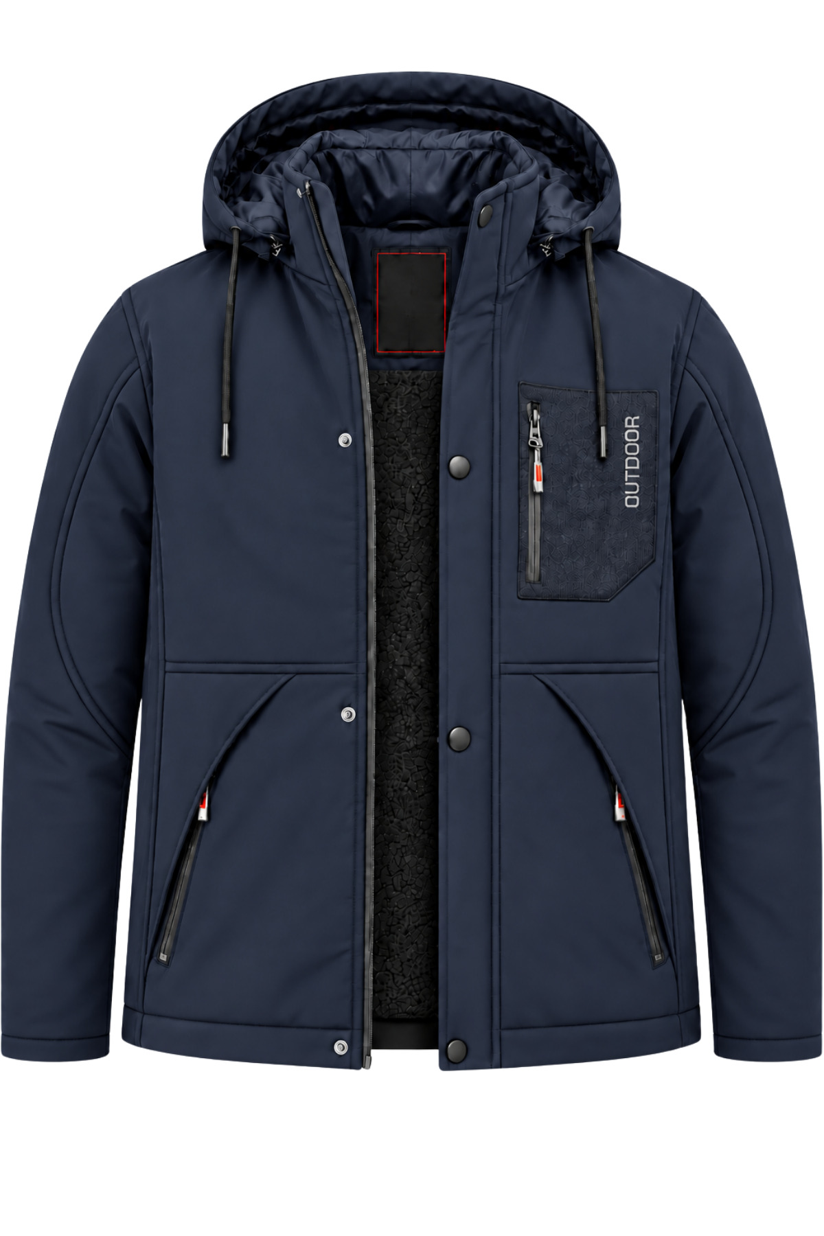 Erkek Lacivert Kapüşonlu Kışlık Softshell Suya Dayanıklı Fermuarlı Cepli Outdoor Mont — رنگارنگ ARS5632
