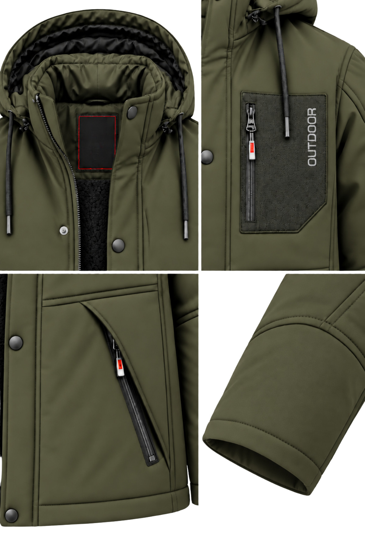 Erkek Yeşil Kapüşonlu Kışlık Softshell Suya Dayanıklı Fermuarlı Cepli Outdoor Mont — رنگارنگ ARS5632 — تصویر 4 از 5