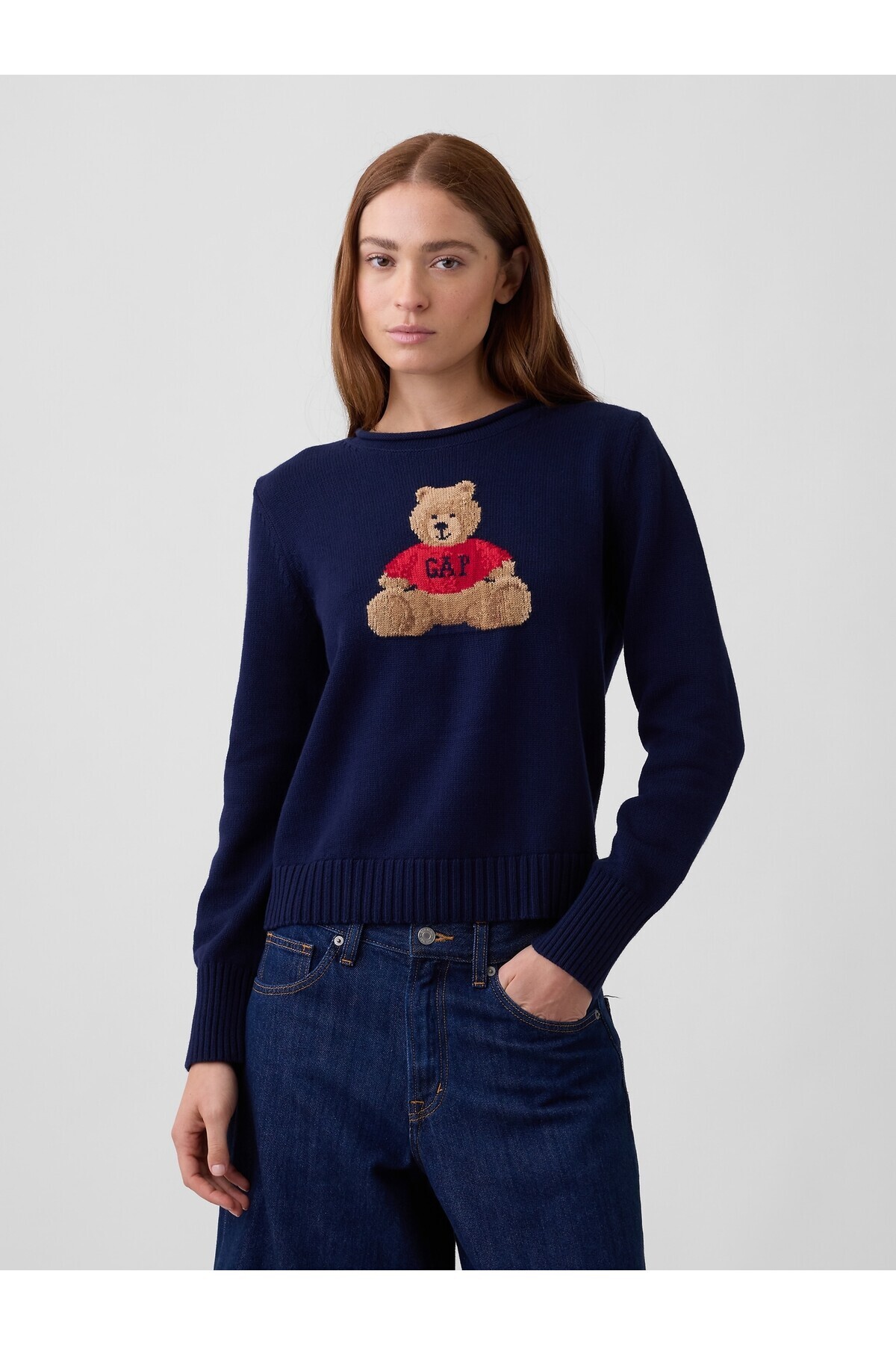 GAP Kadın Lacivert Rollneck Intarsia Kazak