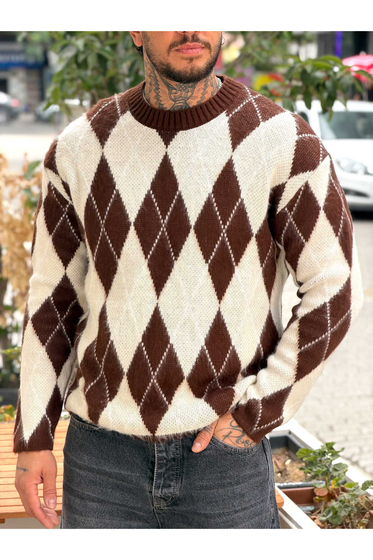 Baklava Desenli Regular Kalıp Kazak Krem 2855 — کرم MS4325 — تصویر 3 از 3