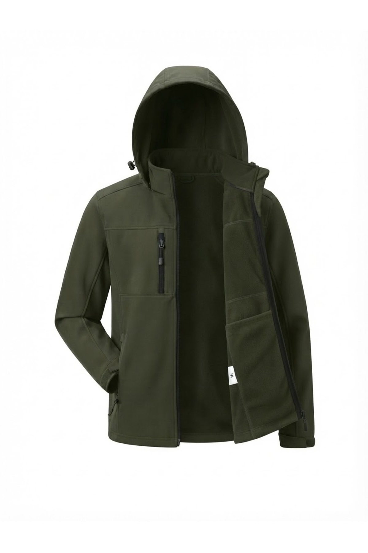 Softshell Ceket Su İtici Rüzgâr Geçirmez Çıkarılabilir Kapüşonlu 5 Cepli — خاکی 0002 — تصویر 3 از 5