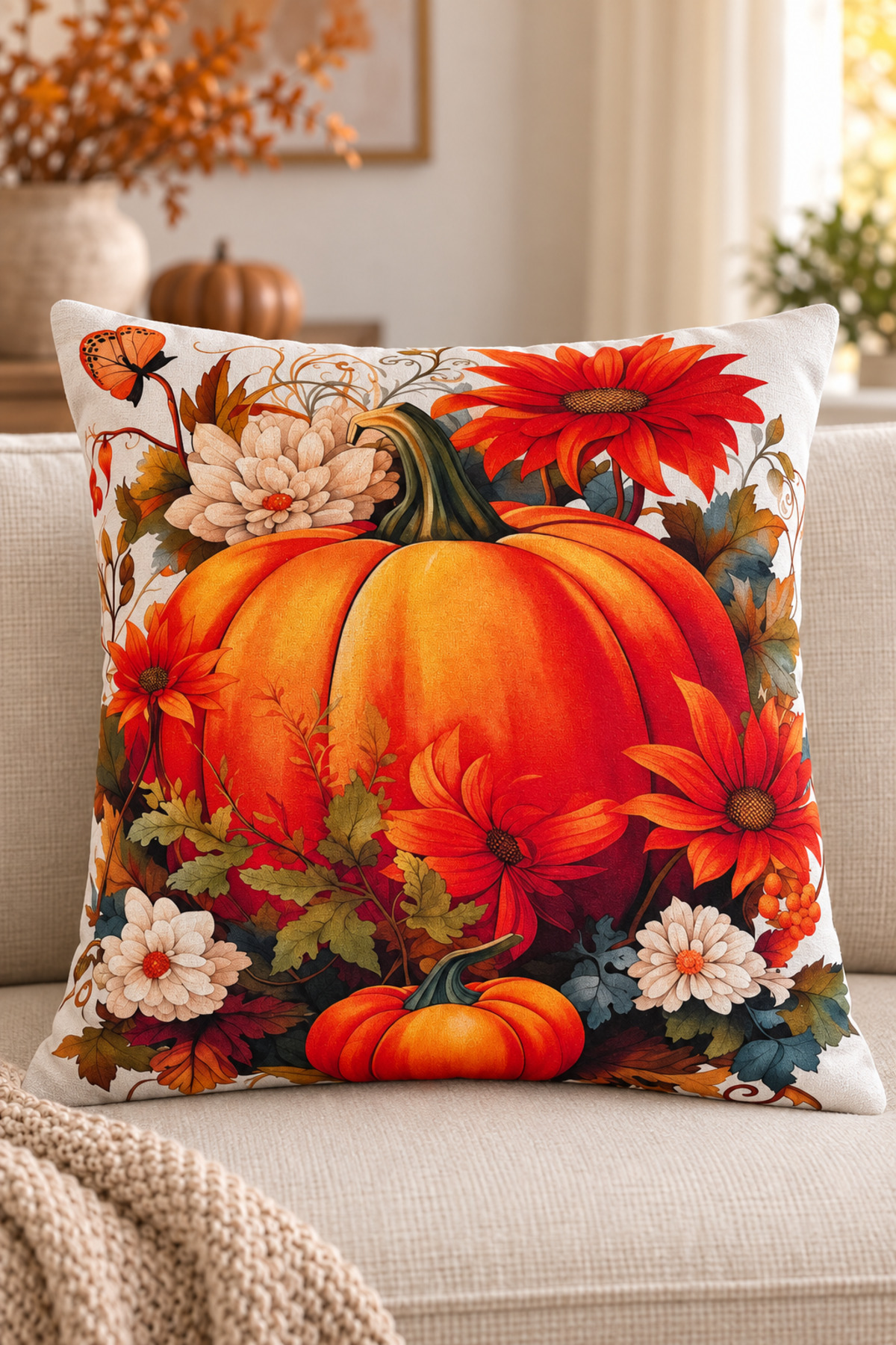 4 Adet Dijital Baskılı Kırlent Kılıfı 43x43 cm – Renkli Modern Dekoratif Yastık Kılıfı Seti