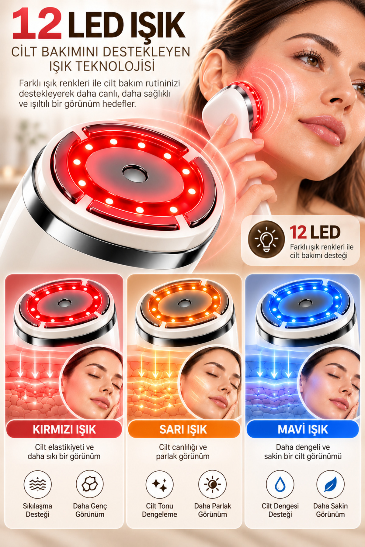 Akıllı RF EMS Yüz Bakım Cihazı 4 Modlu HIFU Ultrason LED Işıklı Cilt Bakım ve Yüz Masaj Aleti — سفید yüzzskincare — تصویر 5 از 7