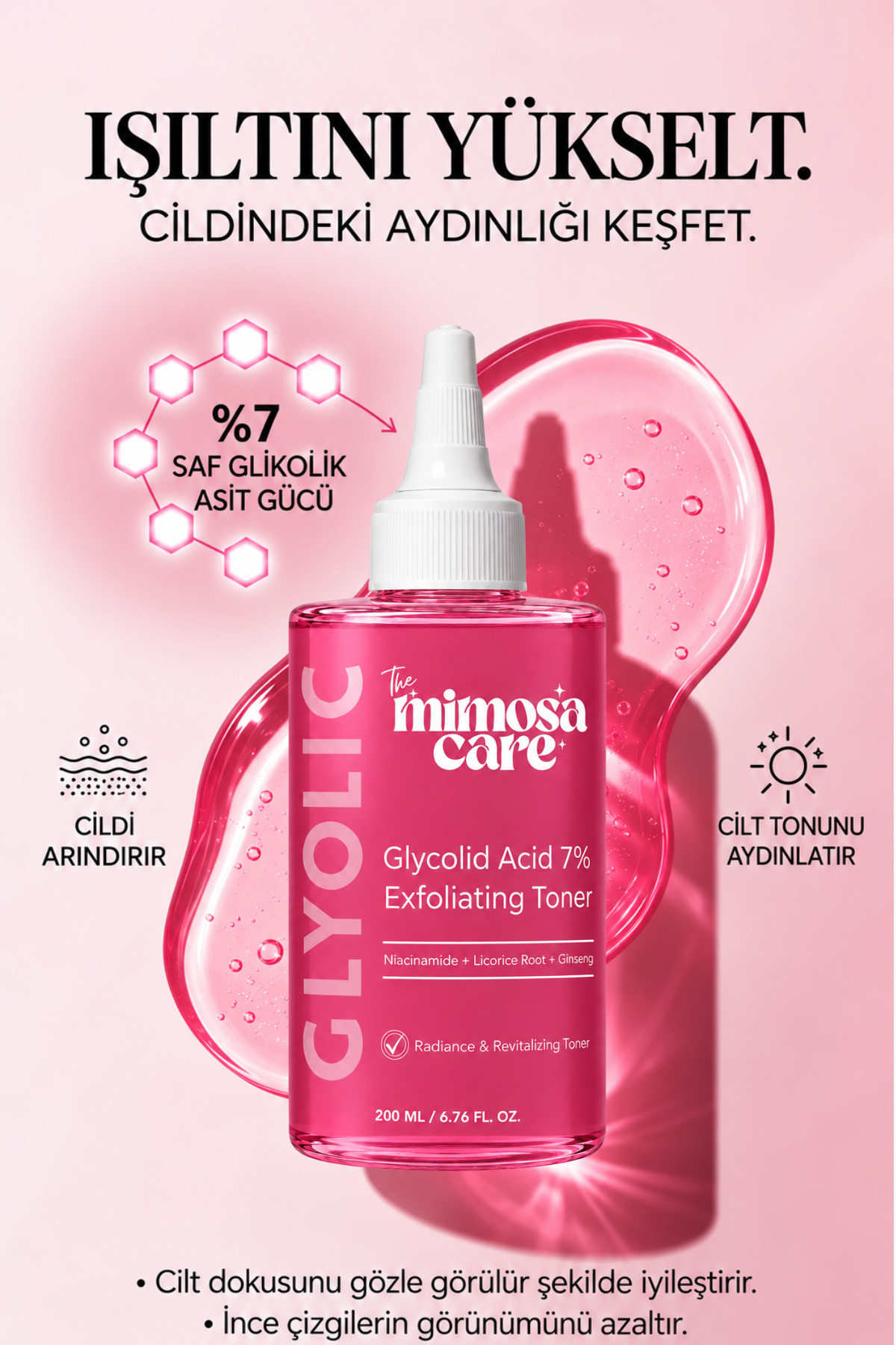 Leke Karşıtı, Aydınlatıcı, Arındırıcı Glikolik Asit Tonik-200 Ml — GlycMim — تصویر 2 از 3