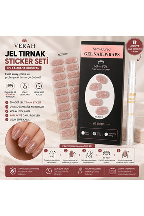 VERAH Jel Tırnak Sticker Seti Simli Pembe