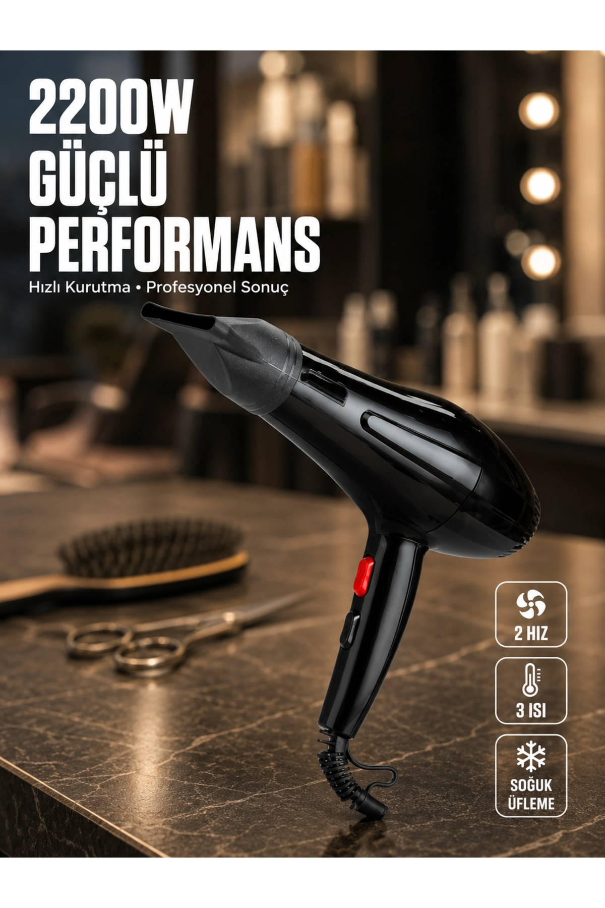 Hubrendy Tekno Soğuk Üfleme Özellikli 2200W Profesyonel Fön Makinesi