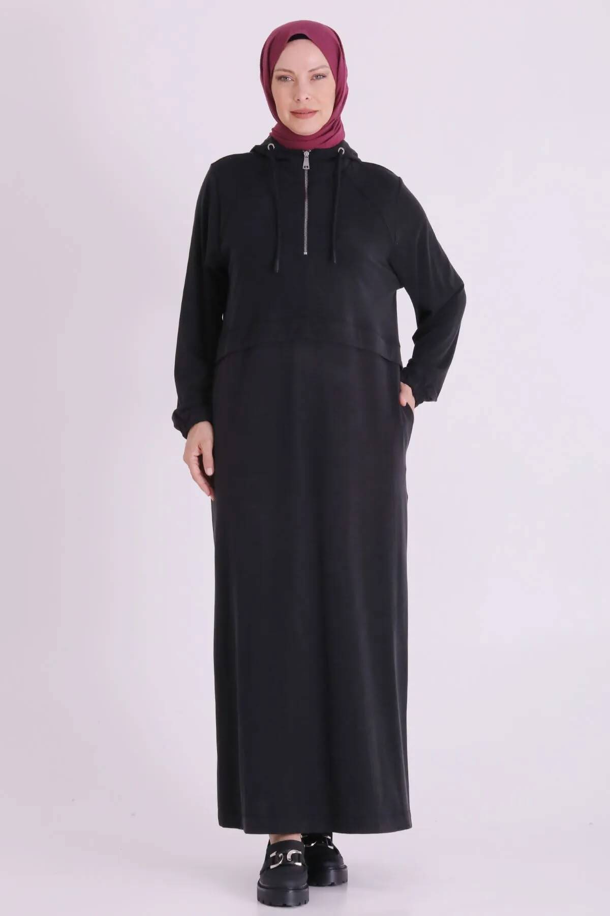 Büyük beden tesettür elbise 54 bedene kadar - Siyah / 2XL