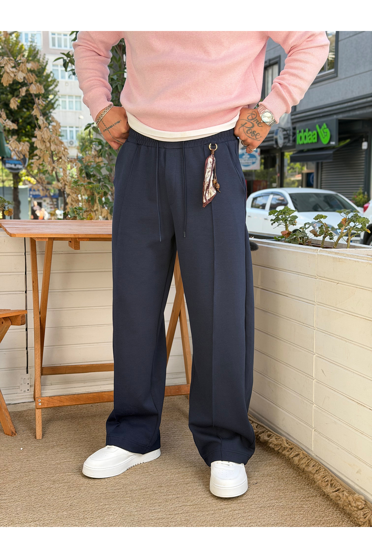manch collection Modal Aksesuar Detaylı Çimalı Baggy Eşofman Lacivert 5137
