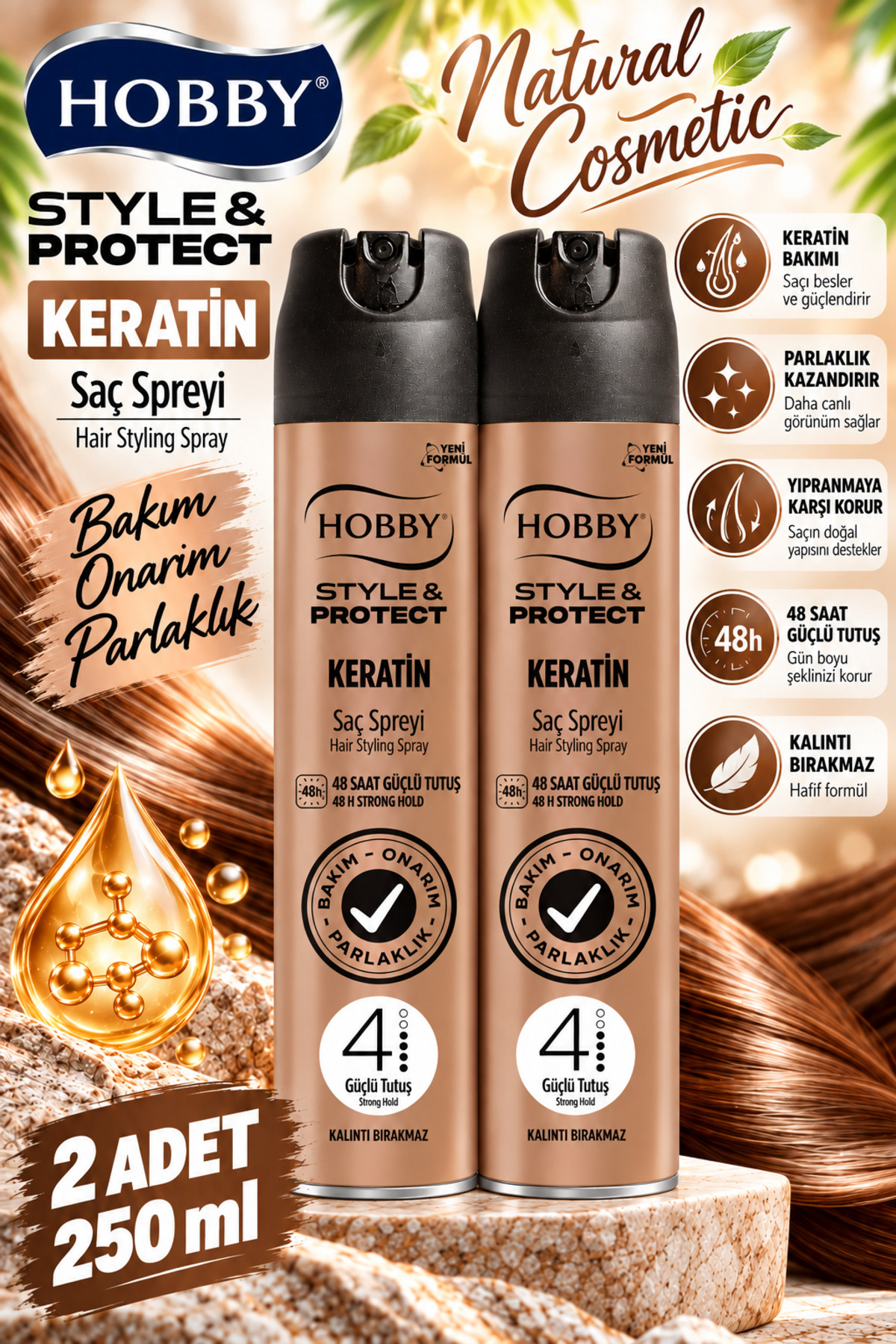 Style&Protect Keratin Saç Spreyi 250 ml Bakım Onarım Ve Parlaklık 2'li Set — NCF--KeratinSprey2 — تصویر 2 از 2