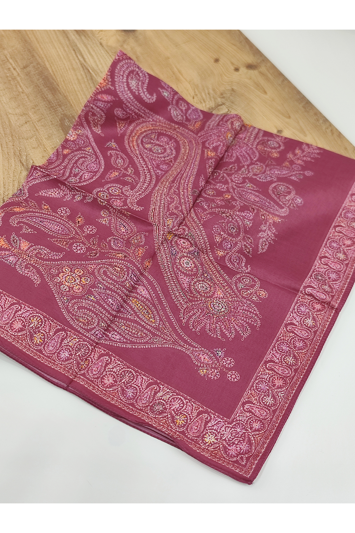 Koyu-Fuşya Etnik Motif Desenli Pamuklu Soft Eşarp