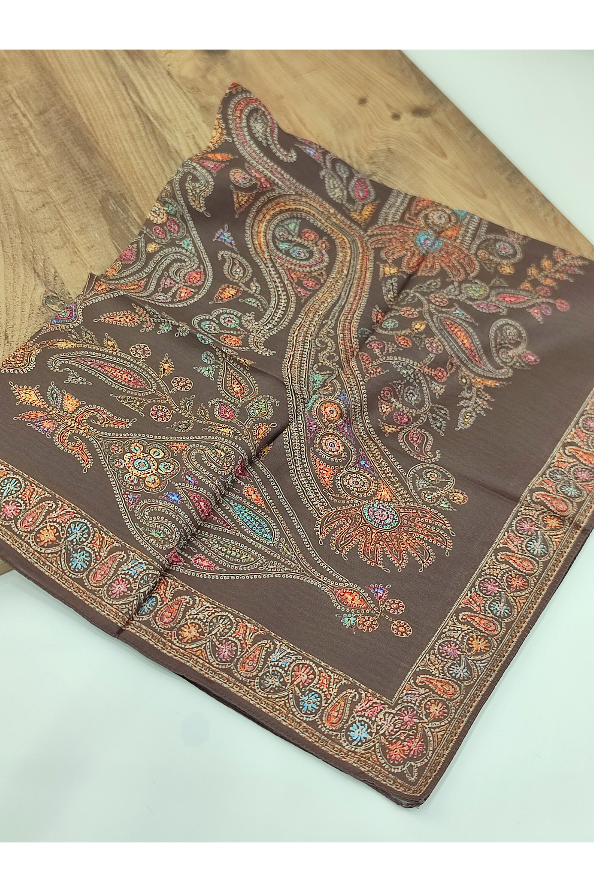 Koyu-Vizon Etnik Motif Desenli Pamuklu Soft Eşarp