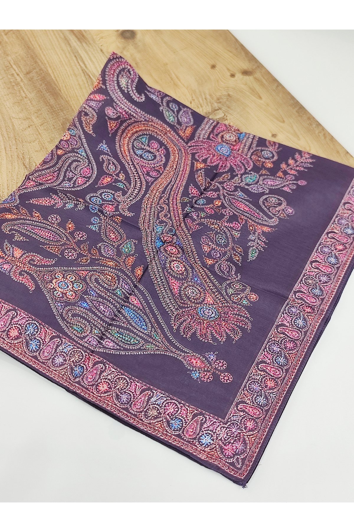 Mor Etnik Motif Desenli Pamuklu Soft Eşarp