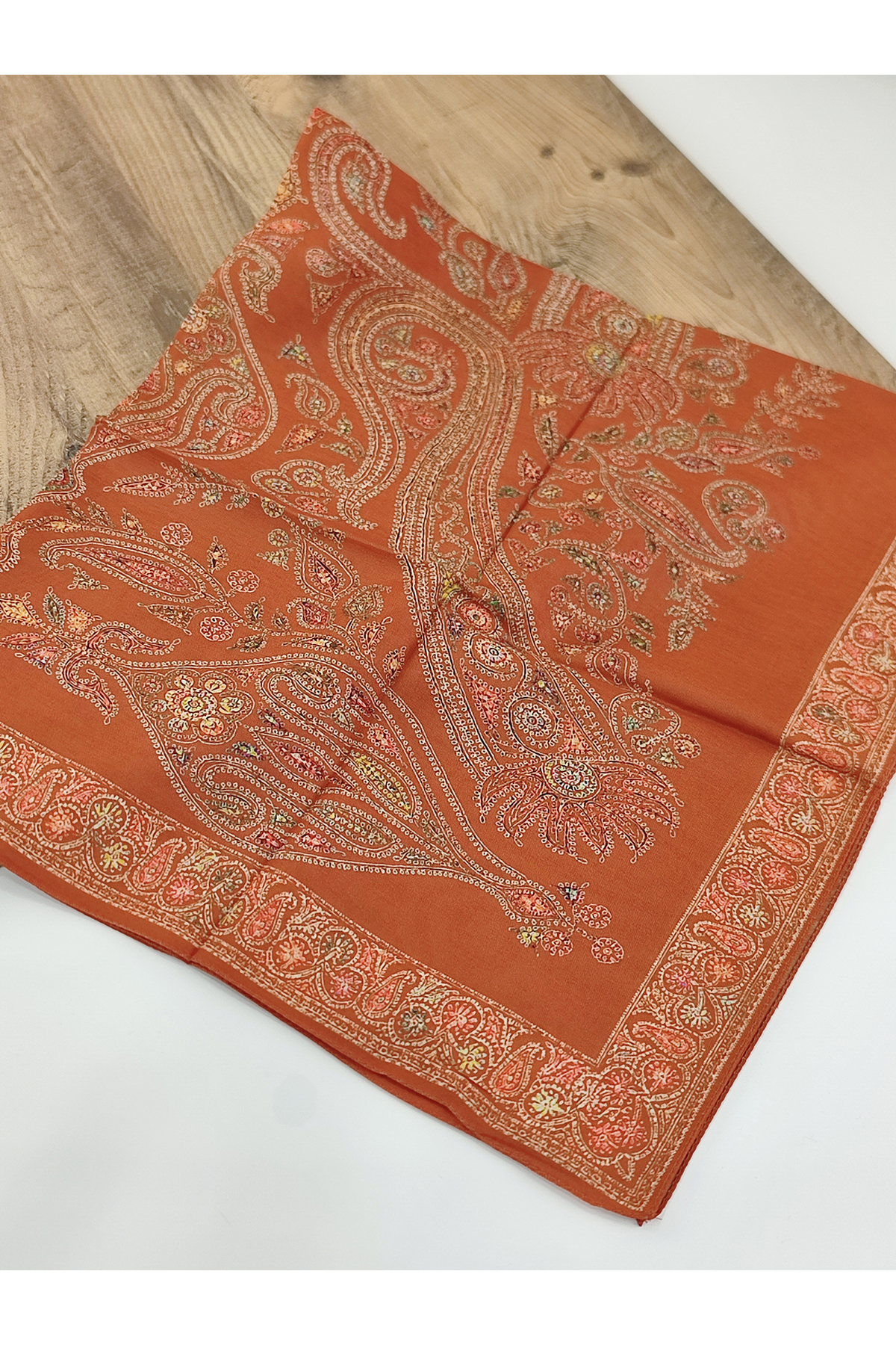 Turuncu Etnik Motif Desenli Pamuklu Soft Eşarp