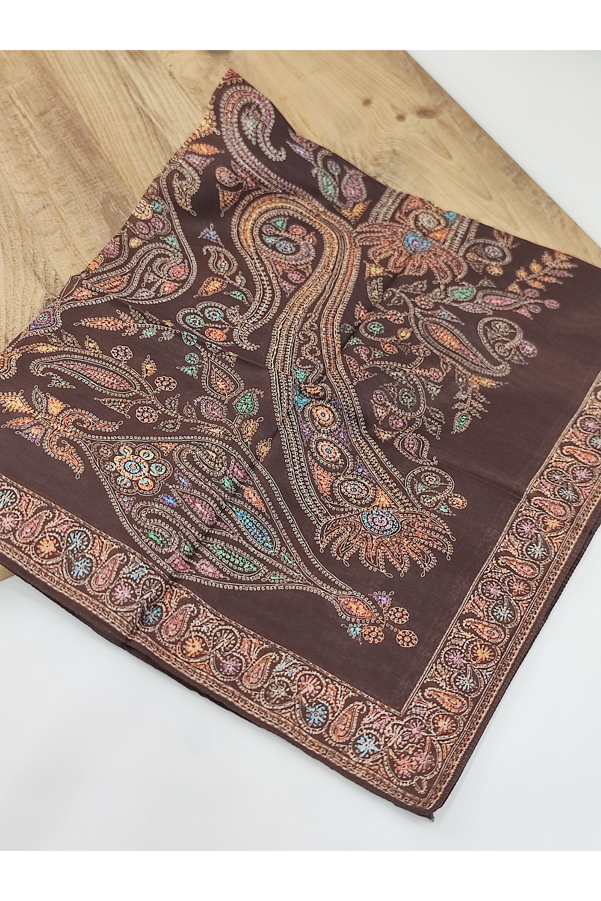 Acı-Kahve Etnik Motif Desenli Pamuklu Soft Eşarp