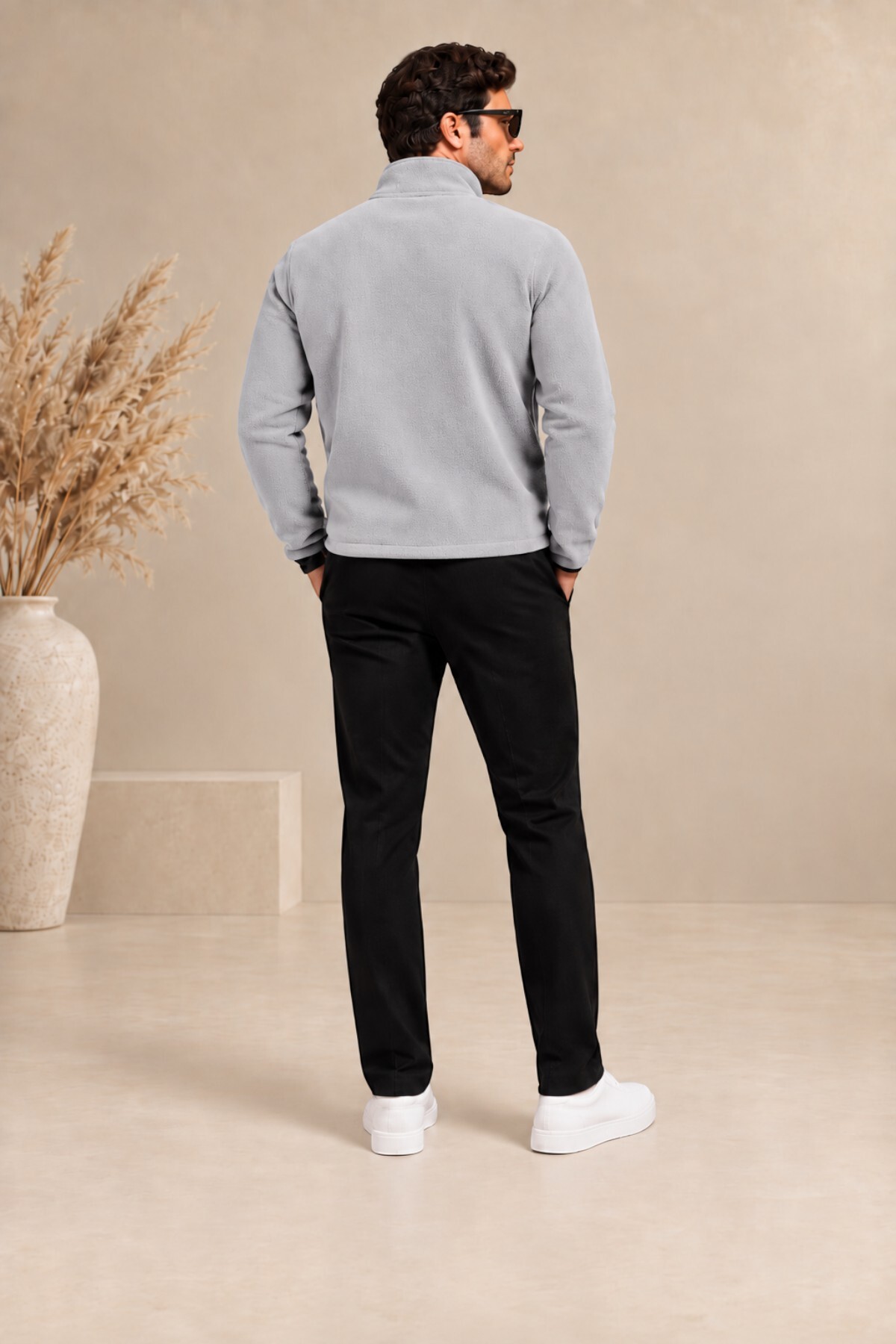 کاپشن پشمی مردانه خاکستری زیپ‌دار، یقه ایستاده، فرم معمولی، کاپشن زمستانی غیررسمی — خاکستری E0500 — تصویر 4 از 8