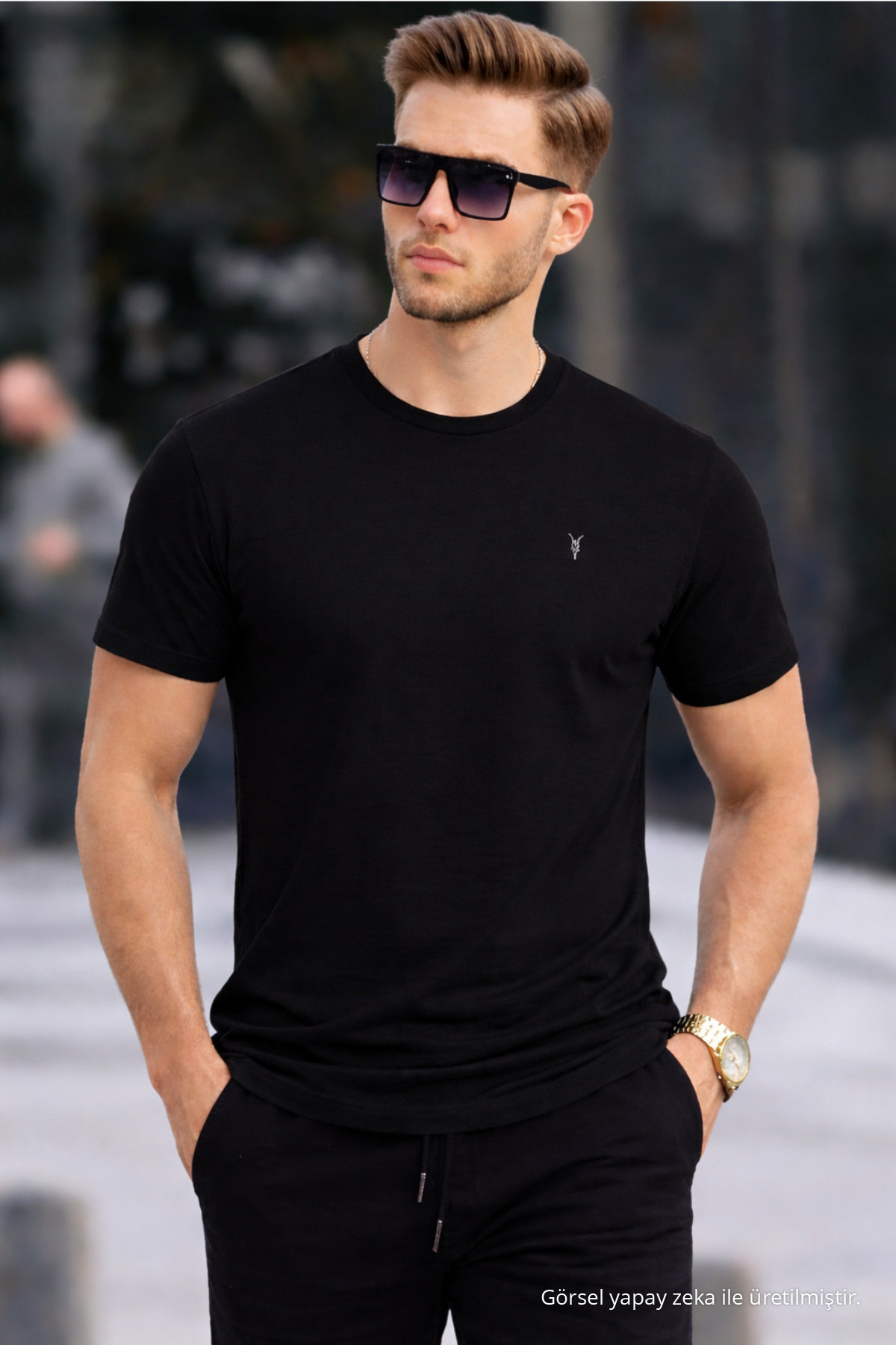 Erkek Bisiklet Yaka Slim Basic Siyah Tişört