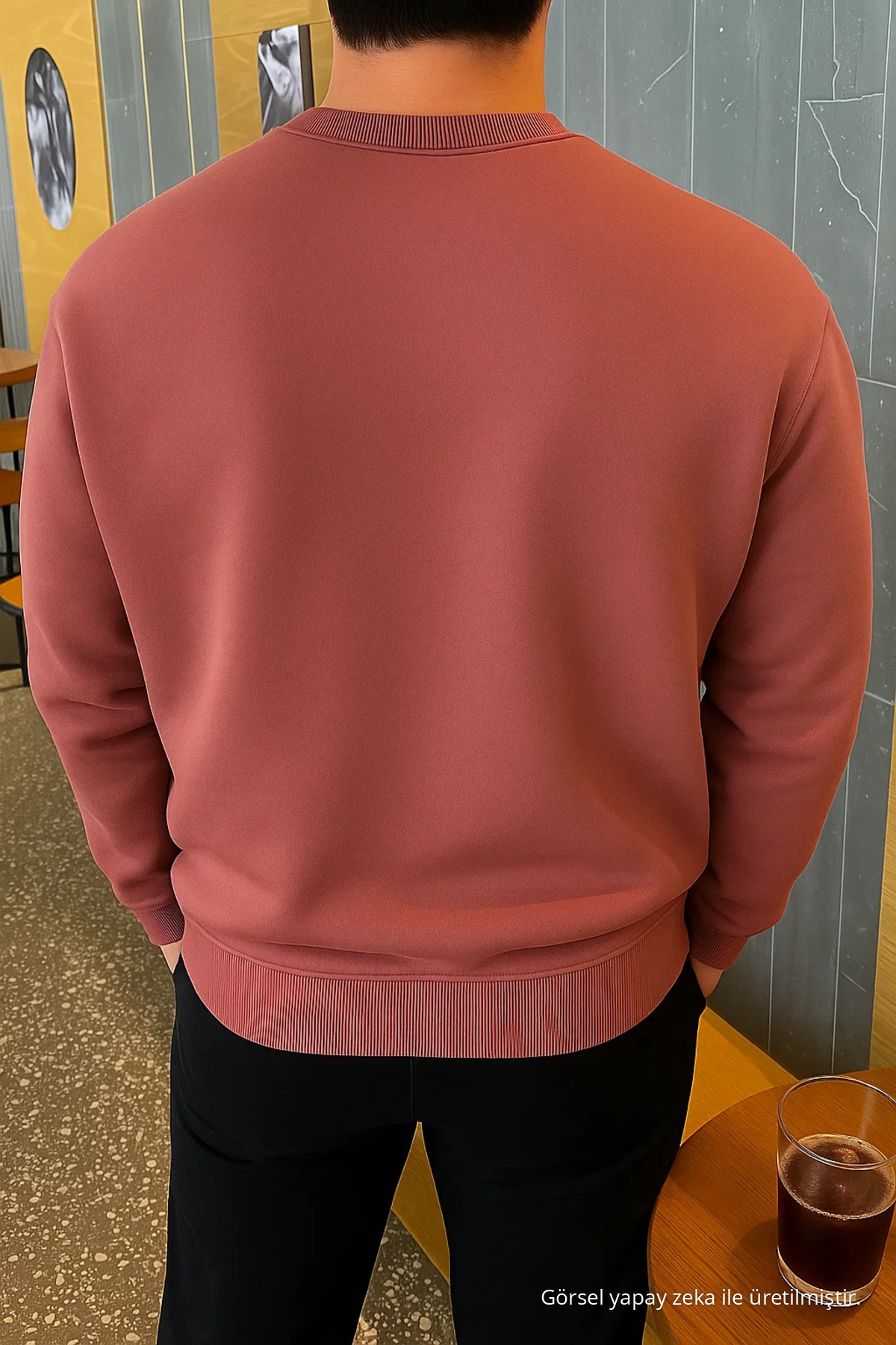 Erkek Relax Fit Kışlık Gül Kurusu Kazak — صورتی COMBİNE-SWT.0026-4 — تصویر 3 از 7