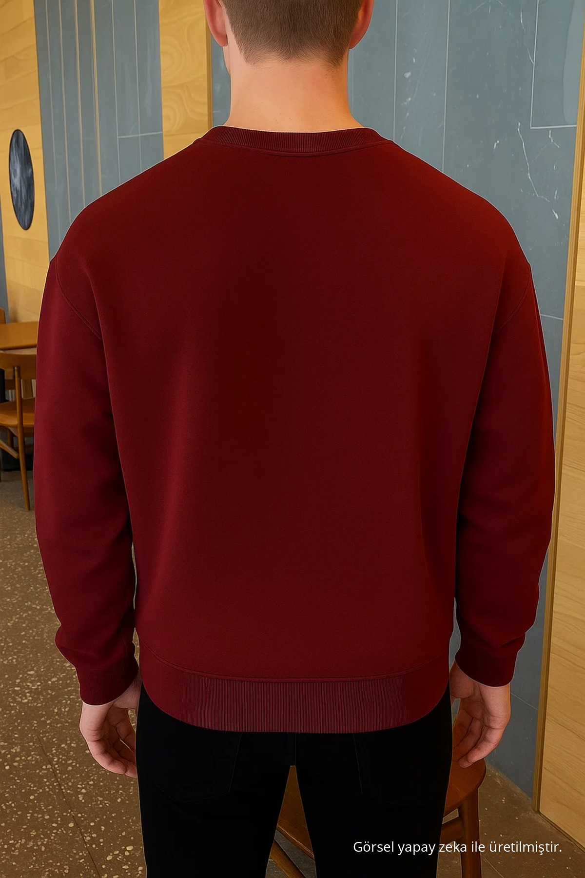 Erkek Relax Fit Kışlık Bordo Basic Kazak — زرشکی COMBİNE-SWT.0026-4 — تصویر 3 از 7