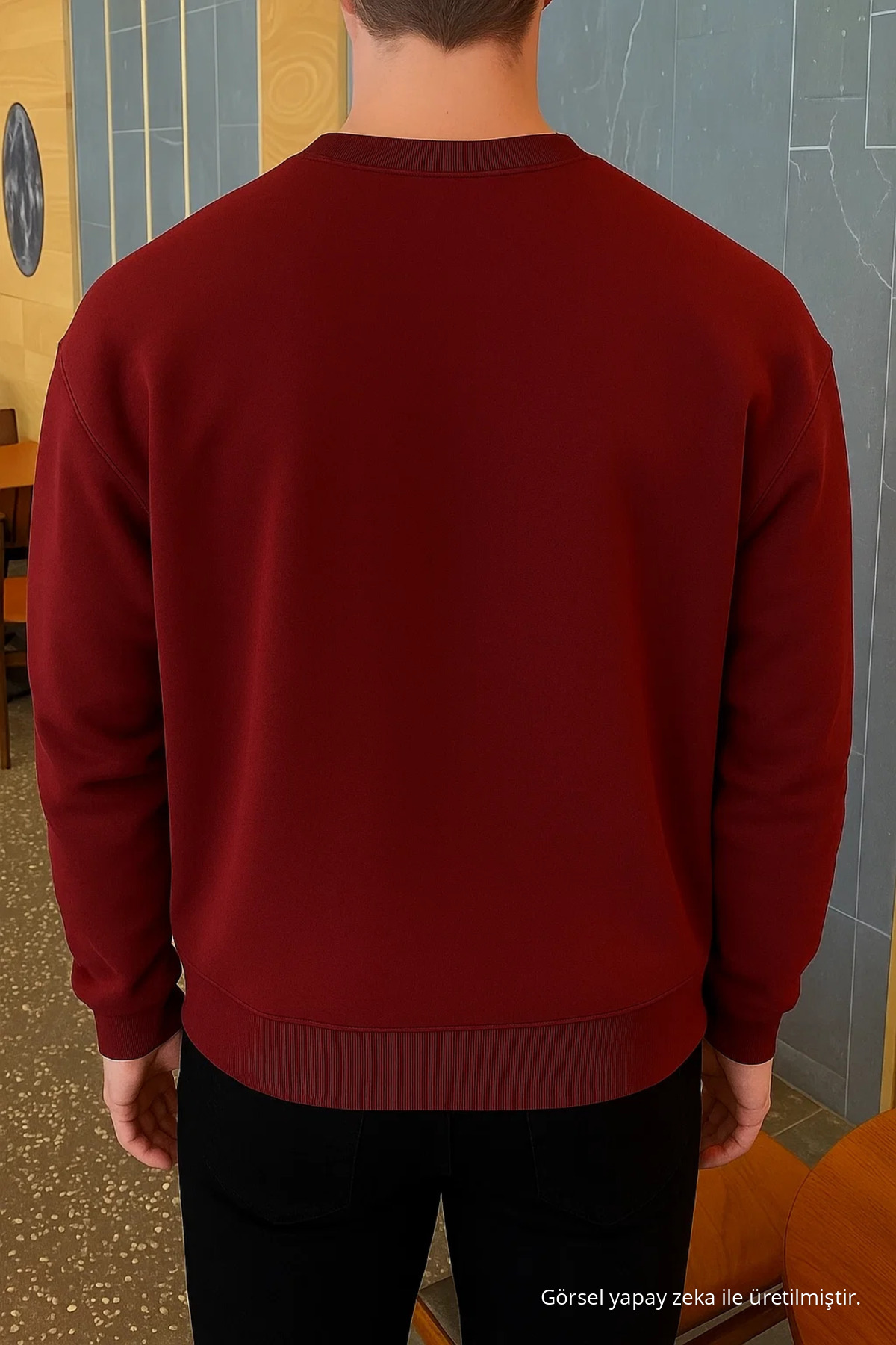 Erkek Relax Fit Kışlık Bordo Basic Kazak — زرشکی COMBİNE-SWT.0026-4 — تصویر 6 از 7