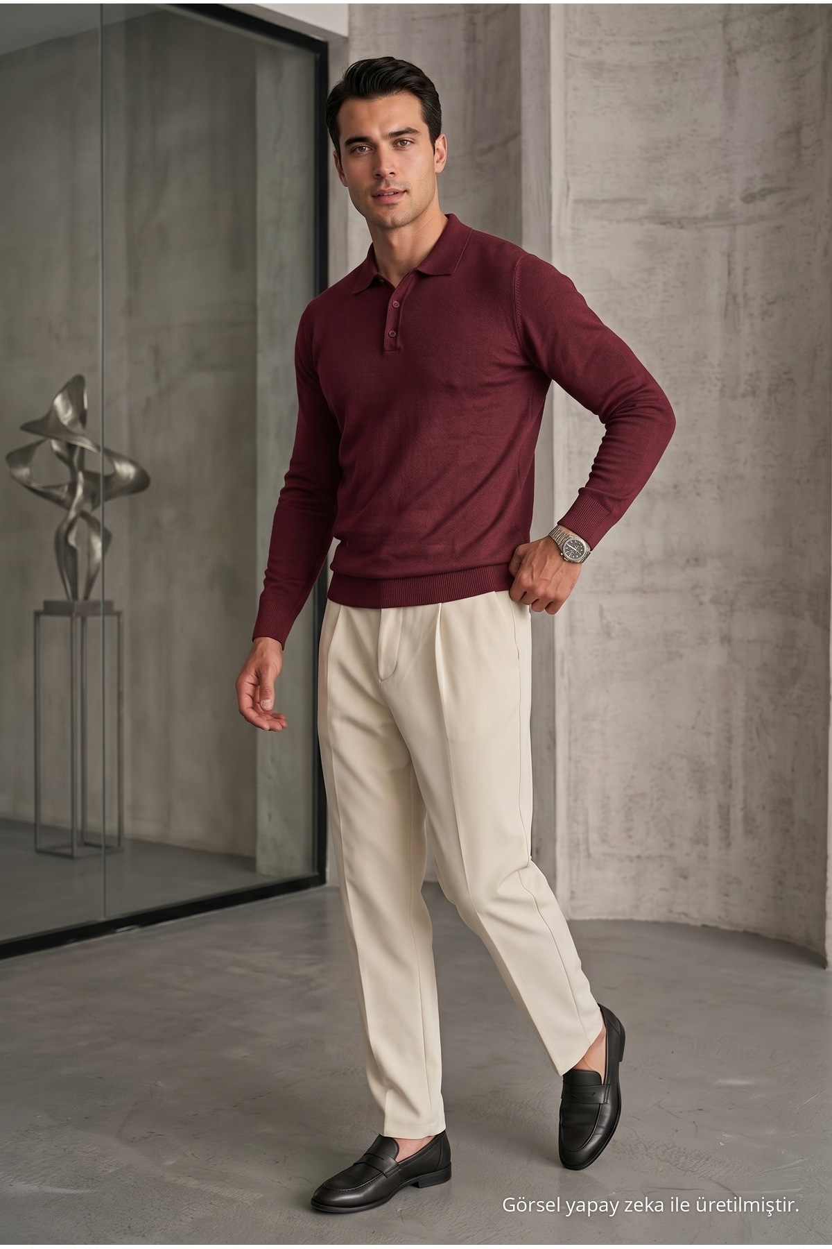ژاکت مردانه شل و شلوار Raglan Claret قرمز — زرشکی 33081CMBN-11 — تصویر 5 از 6
