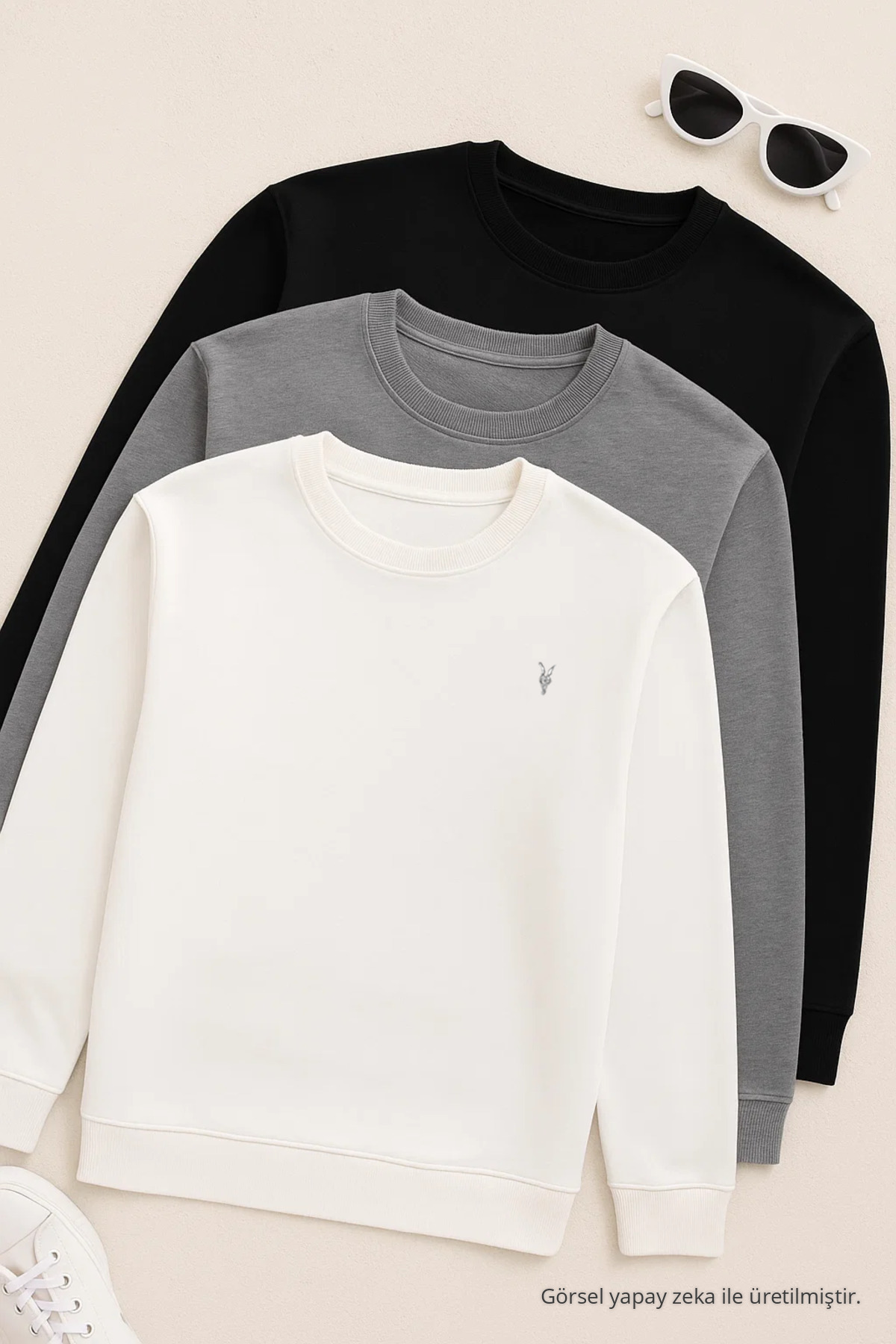 COMBİNE MİCHAİL Erkek Salaş Bisiklet Yaka Bol 3 Lü Swetshirt — رنگارنگ Paket-1210-1