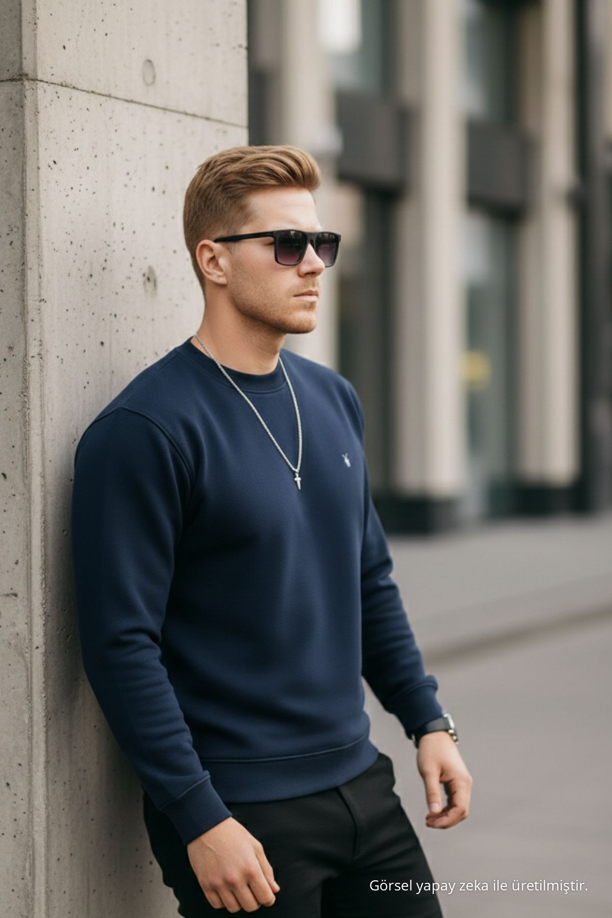Lacivert Renk Basic Bisiklet Yaka Relaxed Regular Erkek Sweatshirt — سرمه‌ای 1210BSC — تصویر 6 از 7