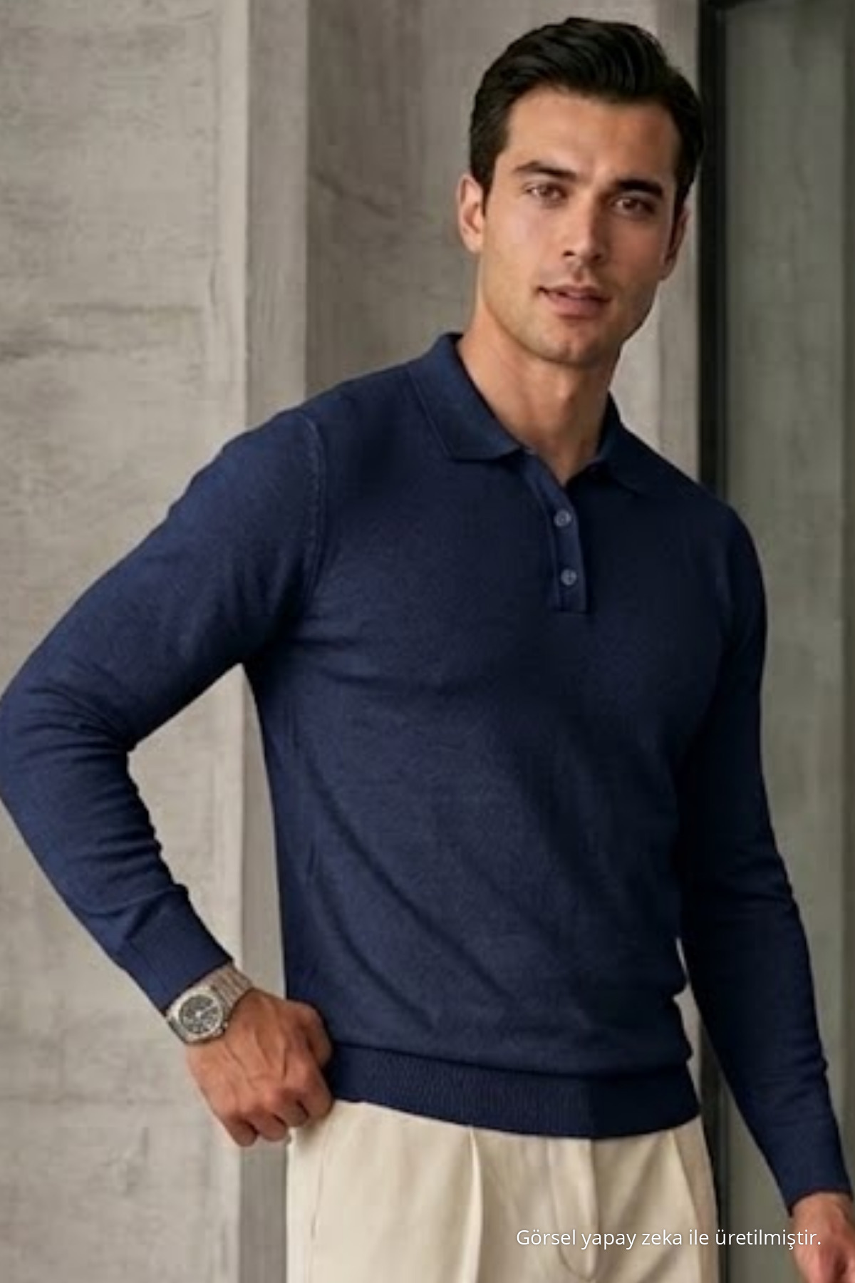 Erkek Casual Loose Reglan Lacivert Kazak — سرمه‌ای 33081CMBN-11 — تصویر 3 از 6