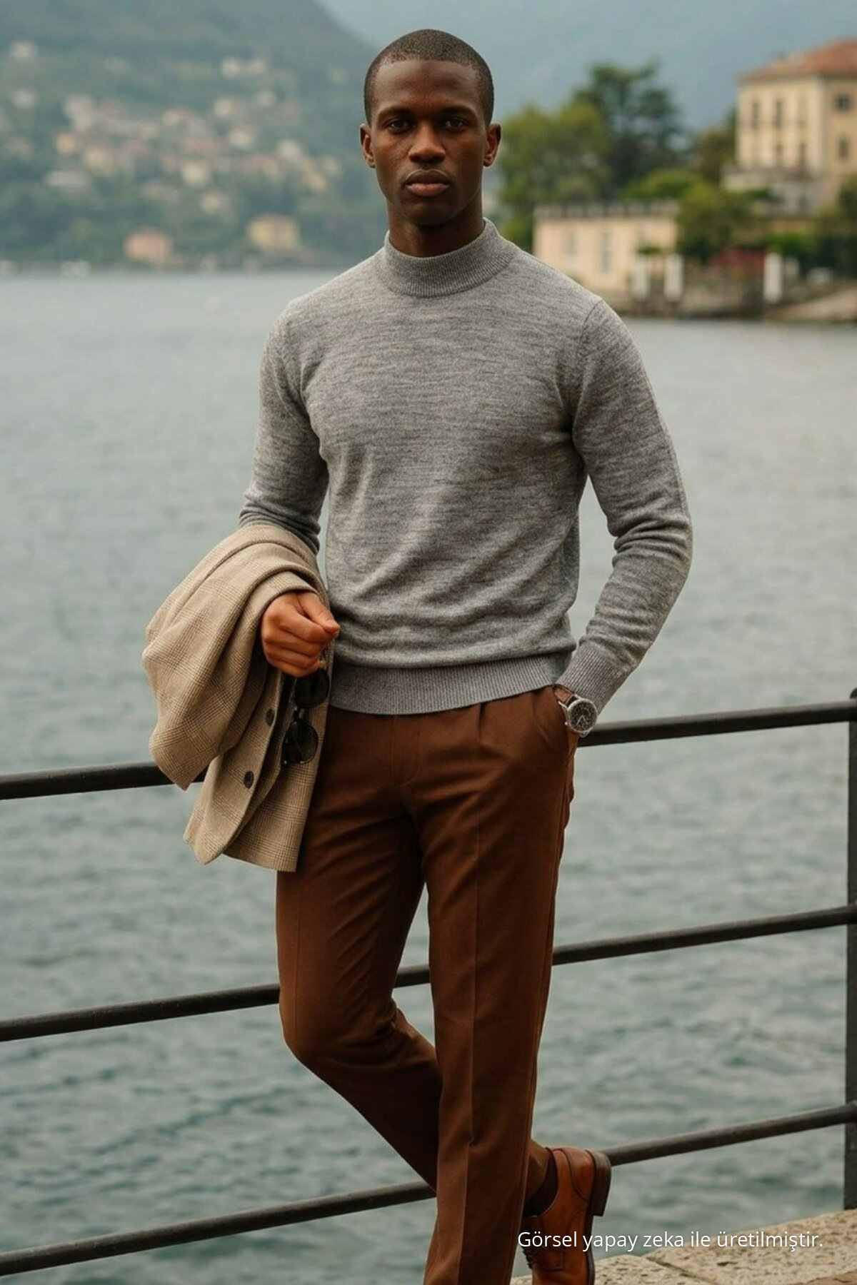 Erkek Boğazlı Casual Gri Triko Kazak — خاکستری Bogazli-Kazak — تصویر 3 از 6