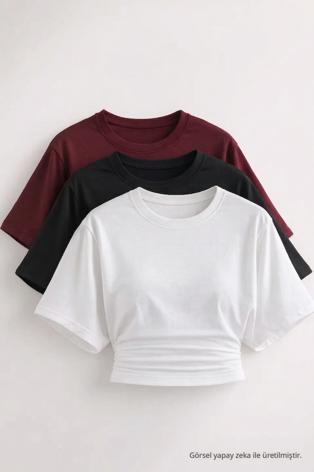 Kadın Yarasa Kollu Basic Dar 3 Lü Crop Bluz