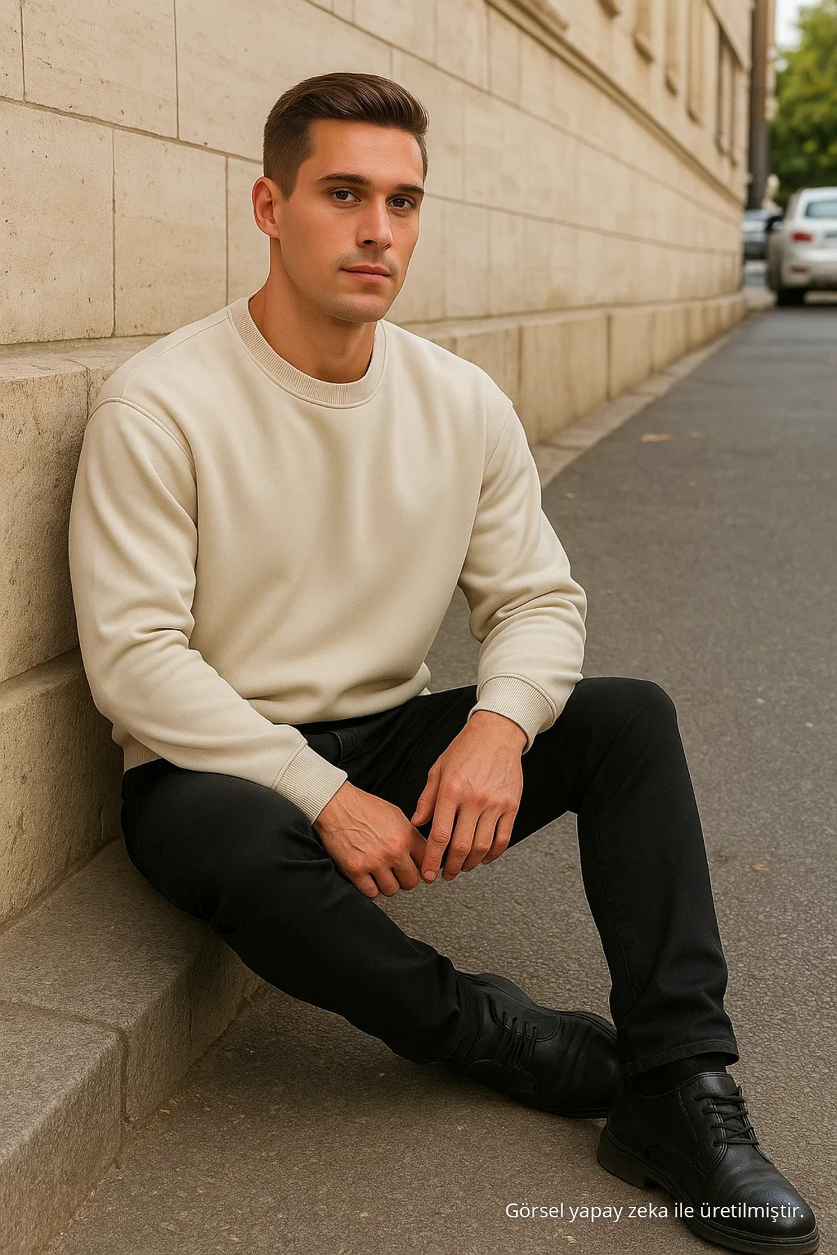 Erkek Relax Fit Kışlık Krem Basic Kazak — کرم COMBİNE-SWT.0026-4 — تصویر 7 از 7